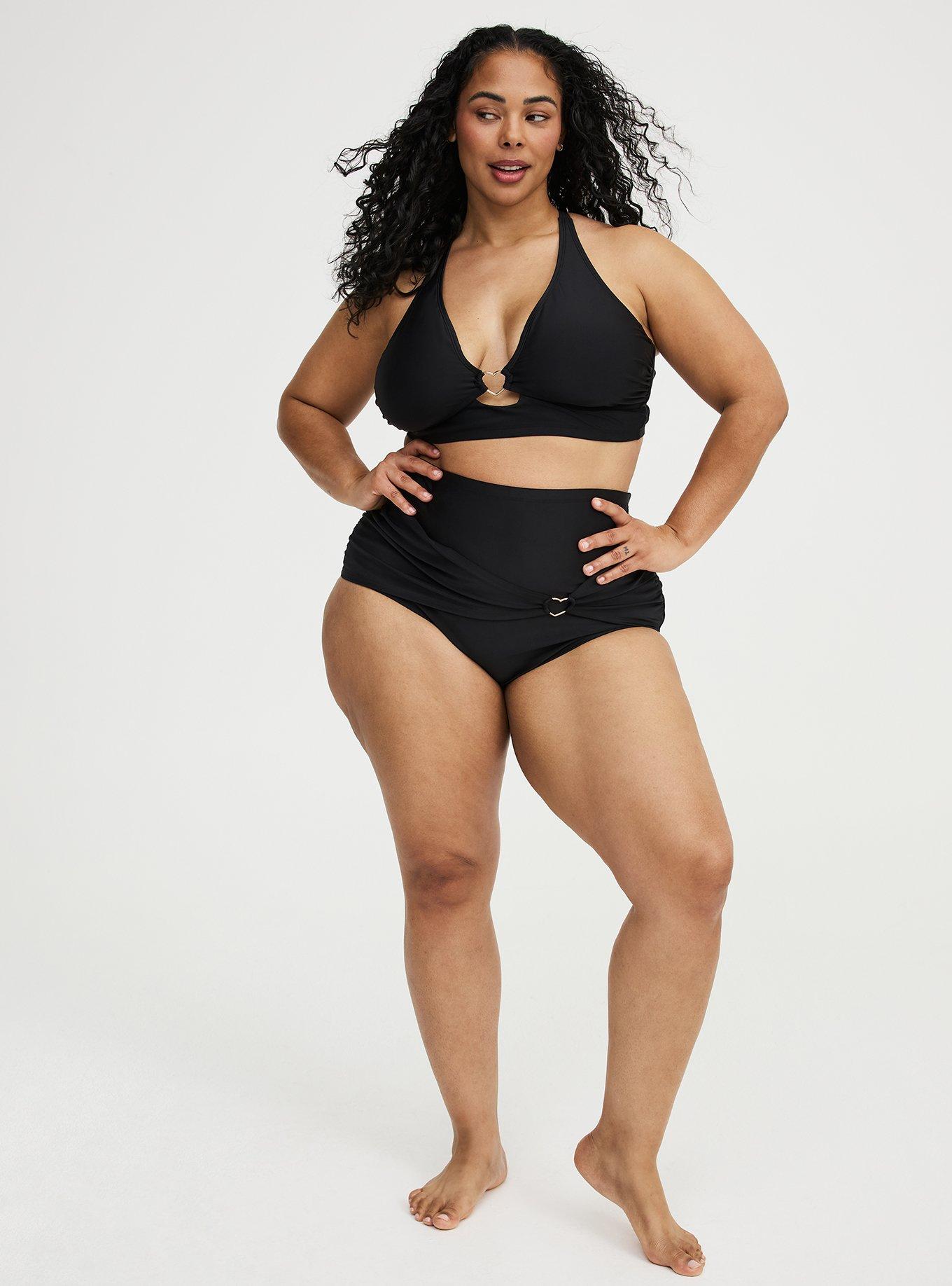 Ruched Swim Bottom with Heart Detail, DEEP BLACK, alternate