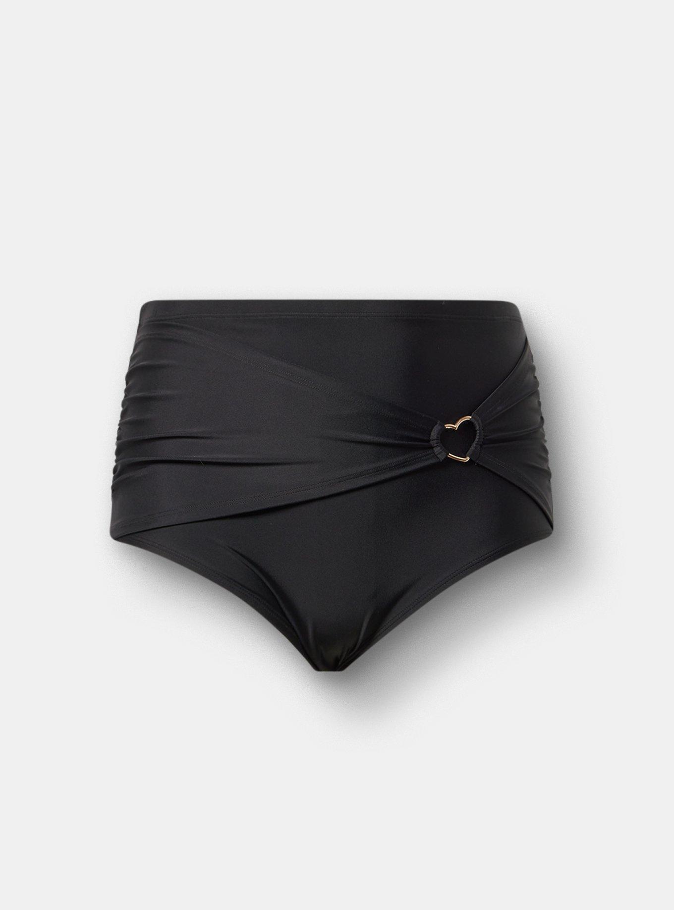 Ruched Swim Bottom with Heart Detail, DEEP BLACK, hi-res