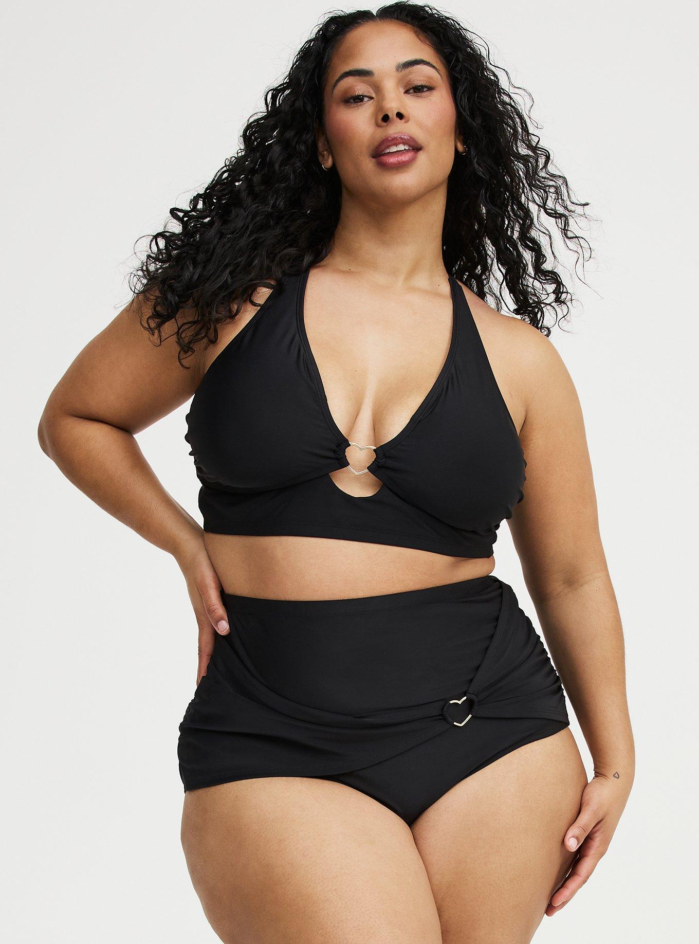 Ruched Swim Bottom with Heart Detail, DEEP BLACK, hi-res