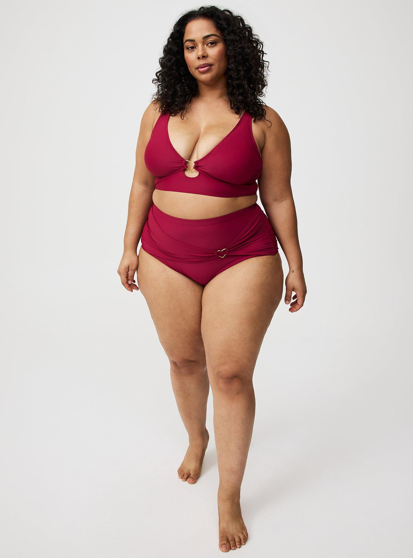 Side Ruched Heart Ring Swim Bottom