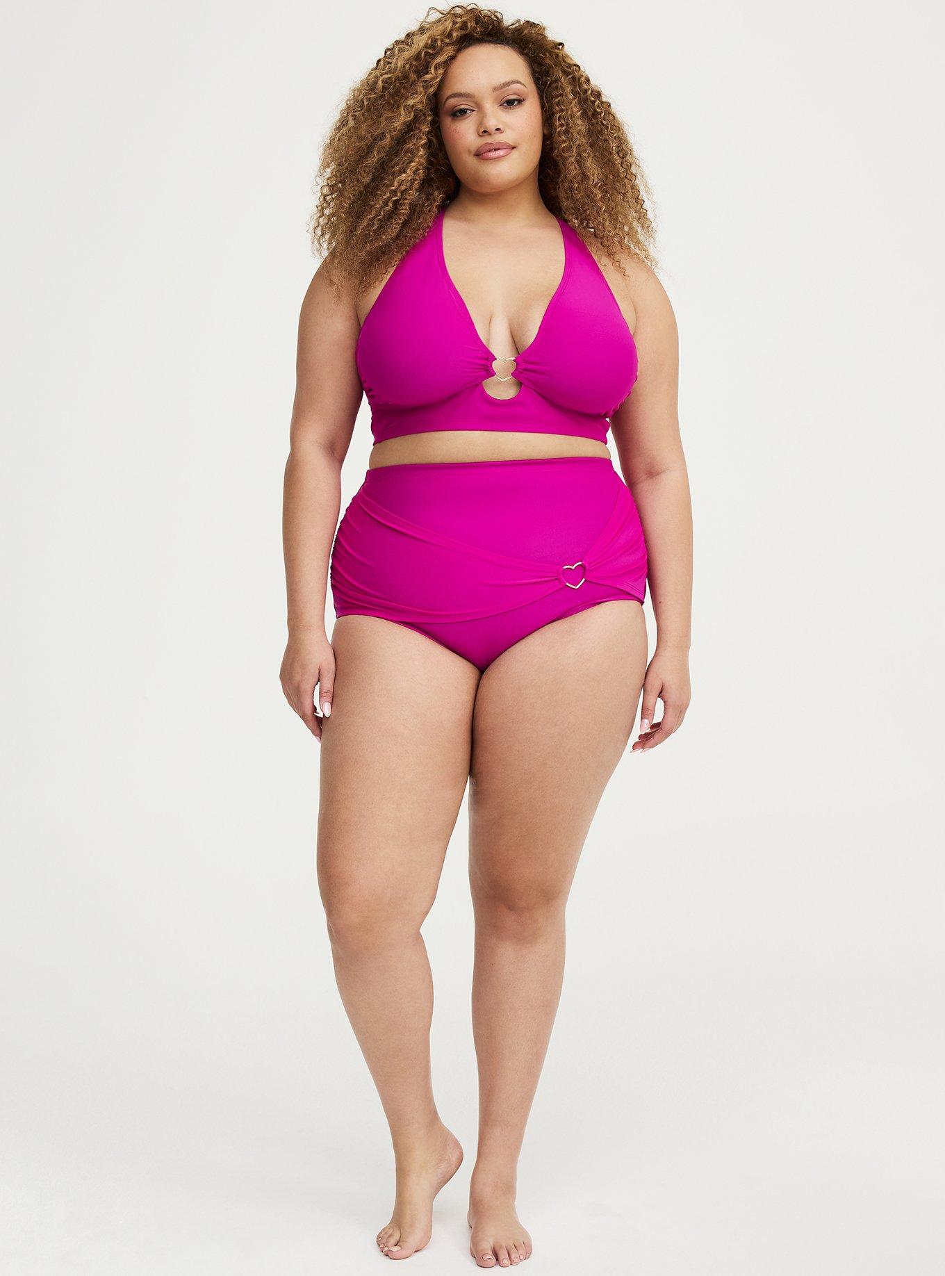 Ruched Swim Bottom with Heart Detail, BRIGHT FUCHSIA SWIM, alternate