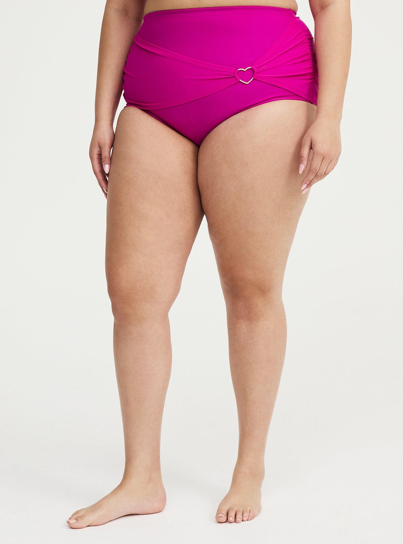 Ruched Swim Bottom with Heart Detail, BRIGHT FUCHSIA SWIM, alternate