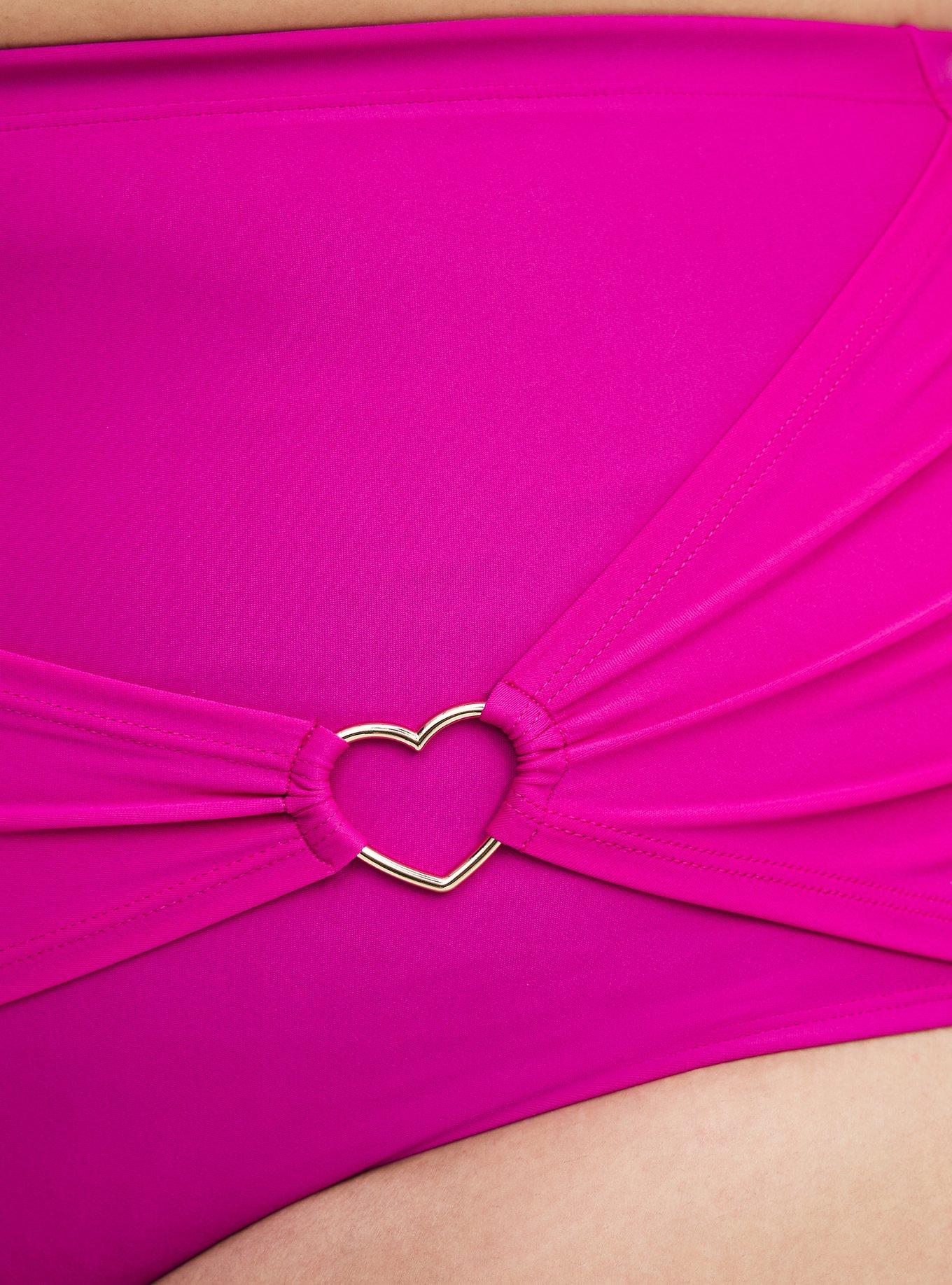 Ruched Swim Bottom with Heart Detail, BRIGHT FUCHSIA SWIM, alternate