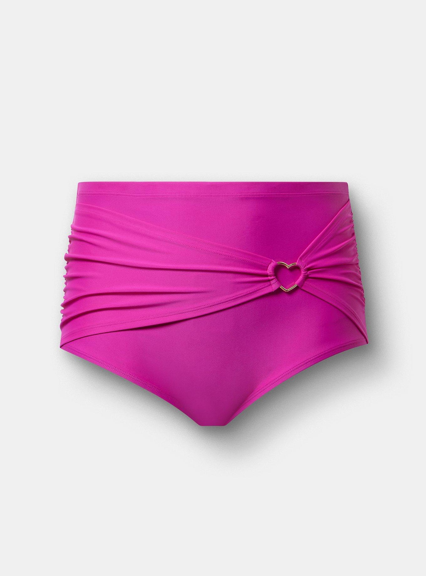 Ruched Swim Bottom with Heart Detail, BRIGHT FUCHSIA SWIM, hi-res