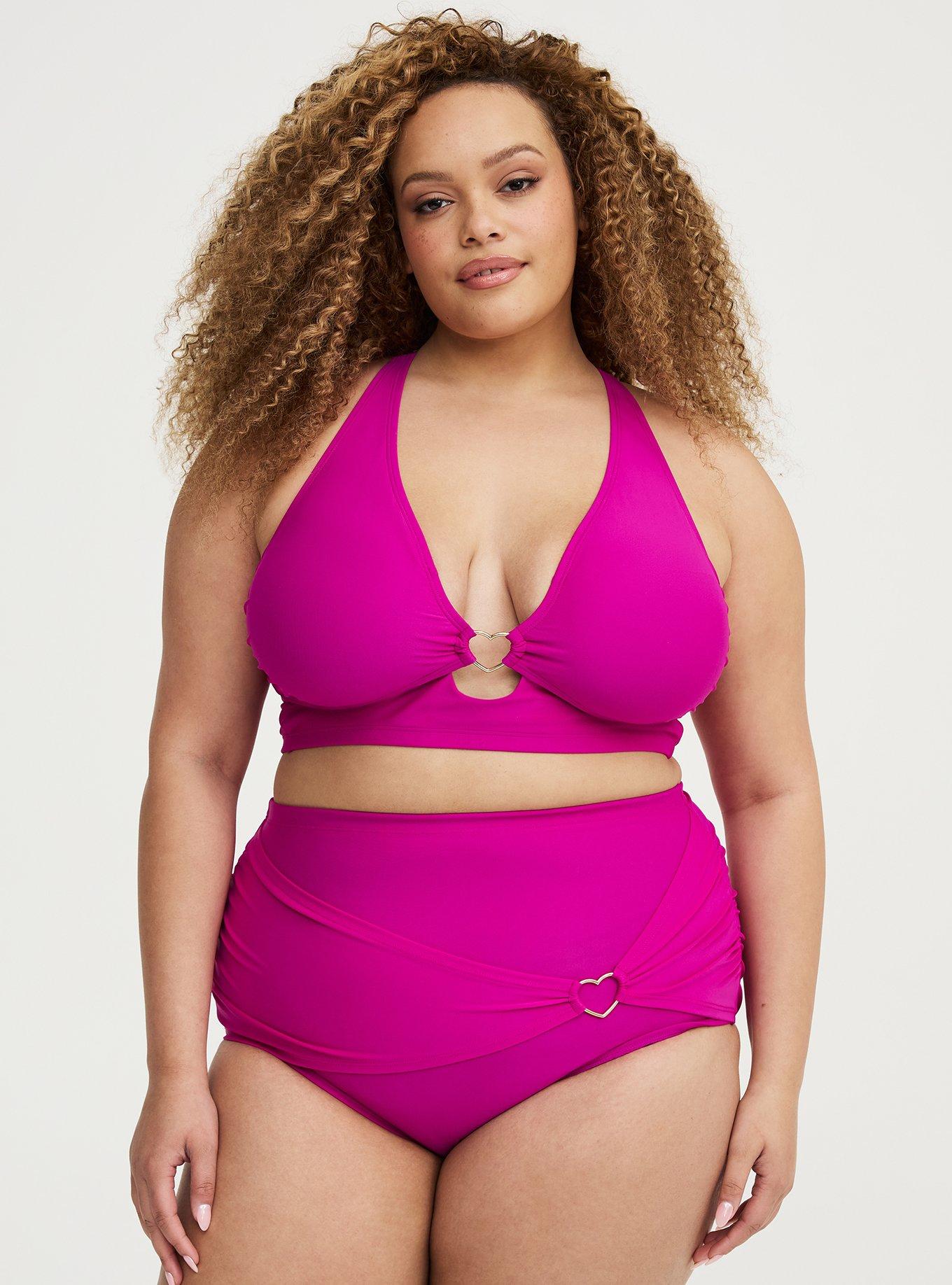 Ruched Swim Bottom with Heart Detail, BRIGHT FUCHSIA SWIM, hi-res