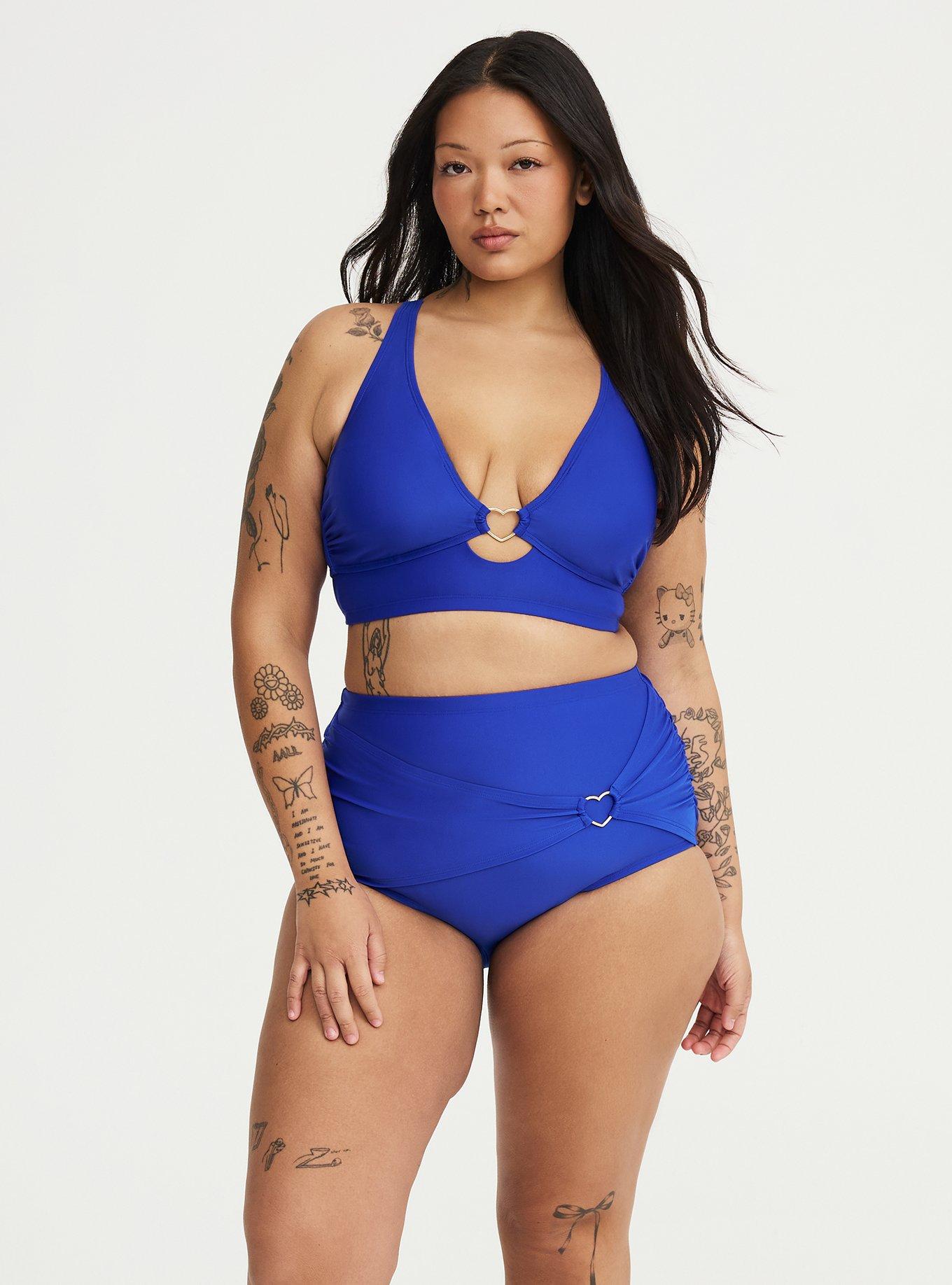 Ruched Swim Bottom with Heart Detail, ELECTRIC BLUE CO SWIM, hi-res