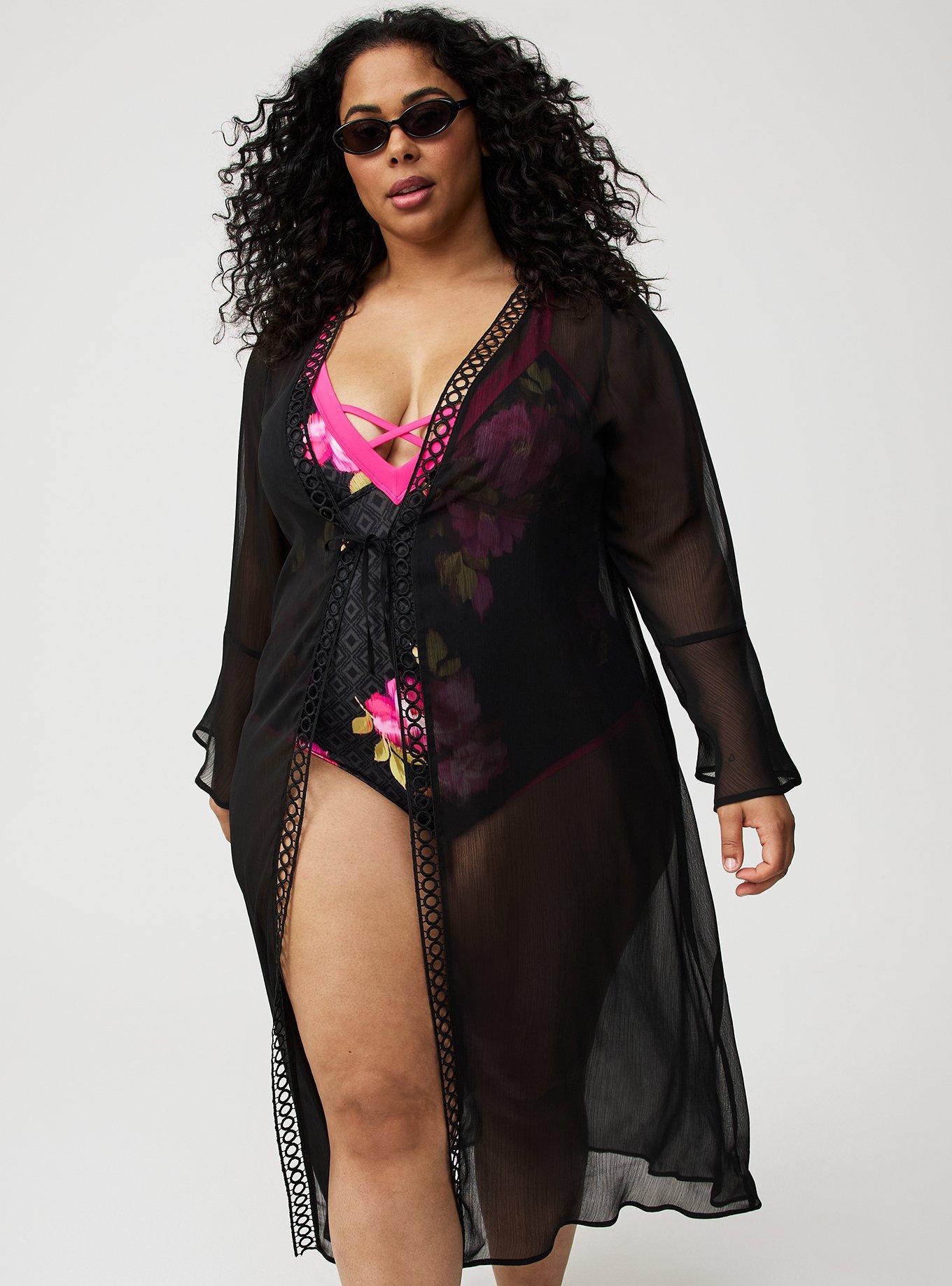 Tie-Front Crochet Maxi Kimono