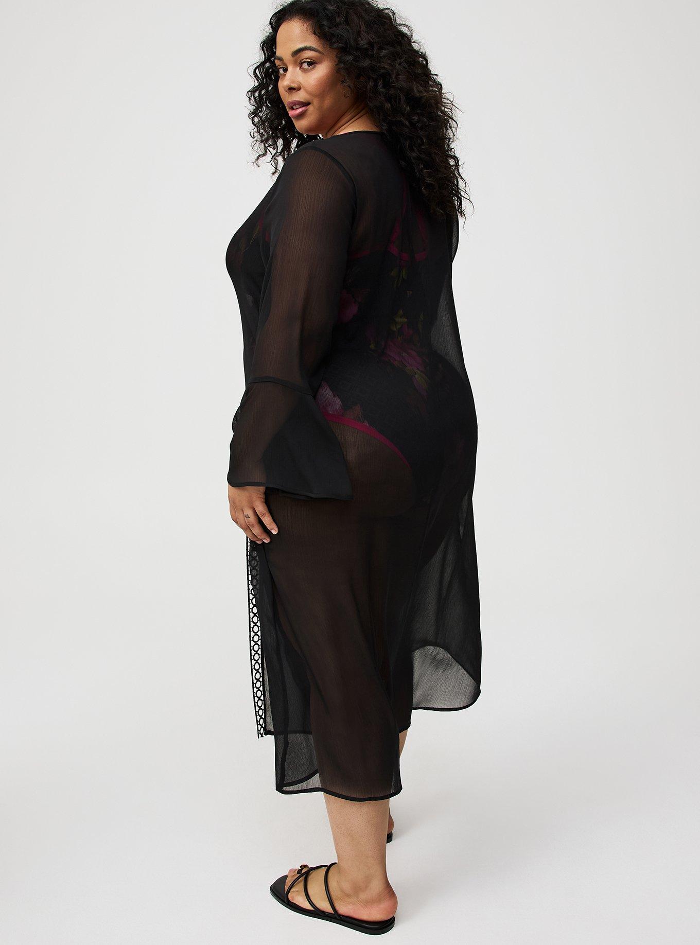 Tie-Front Crochet Maxi Kimono