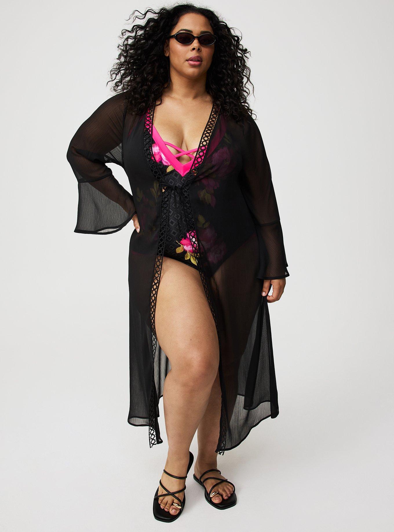 Tie-Front Crochet Maxi Kimono