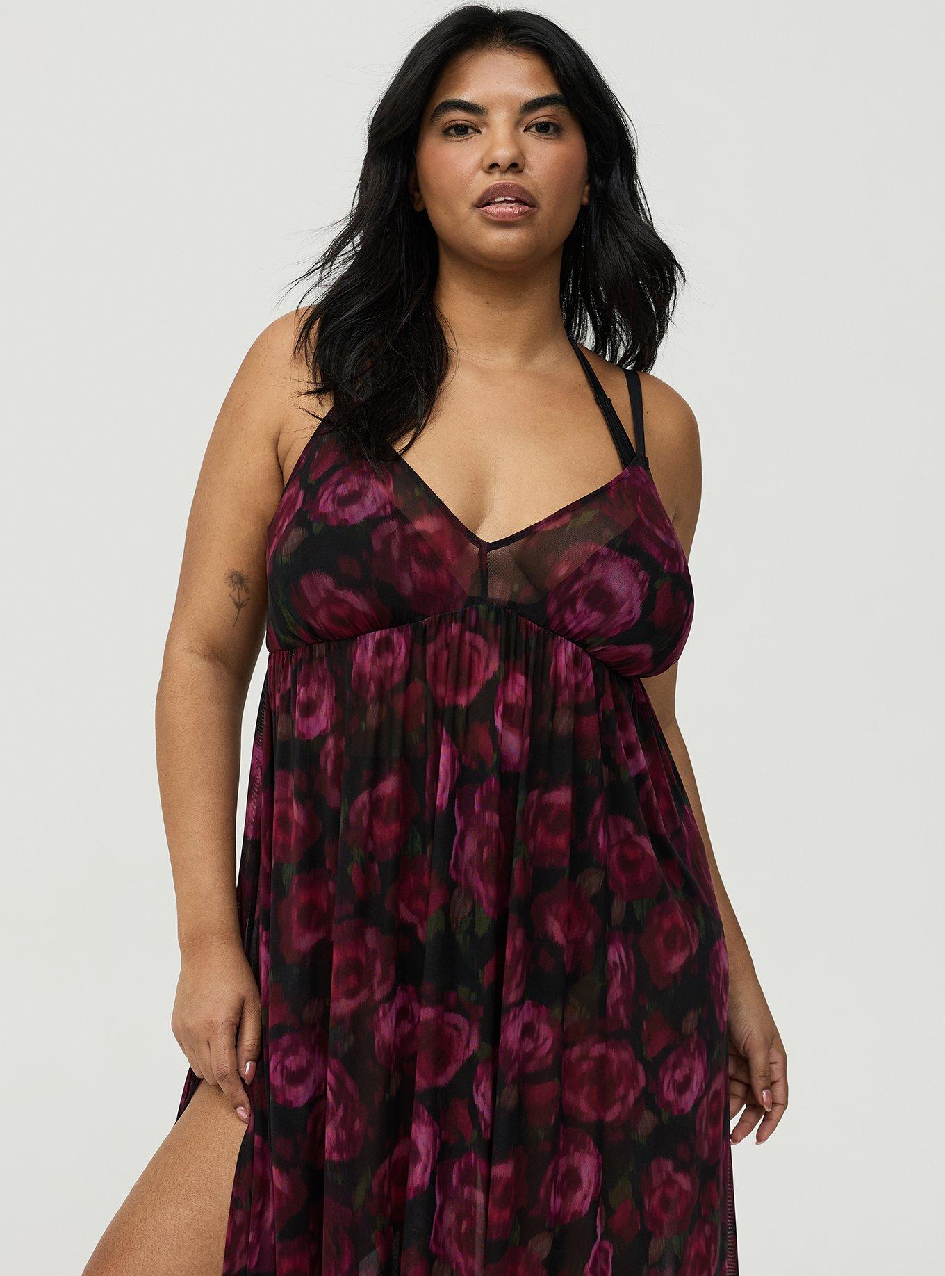 High Slit Maxi Cover-Up Dress, BLURRED ROSES BLACK, alternate