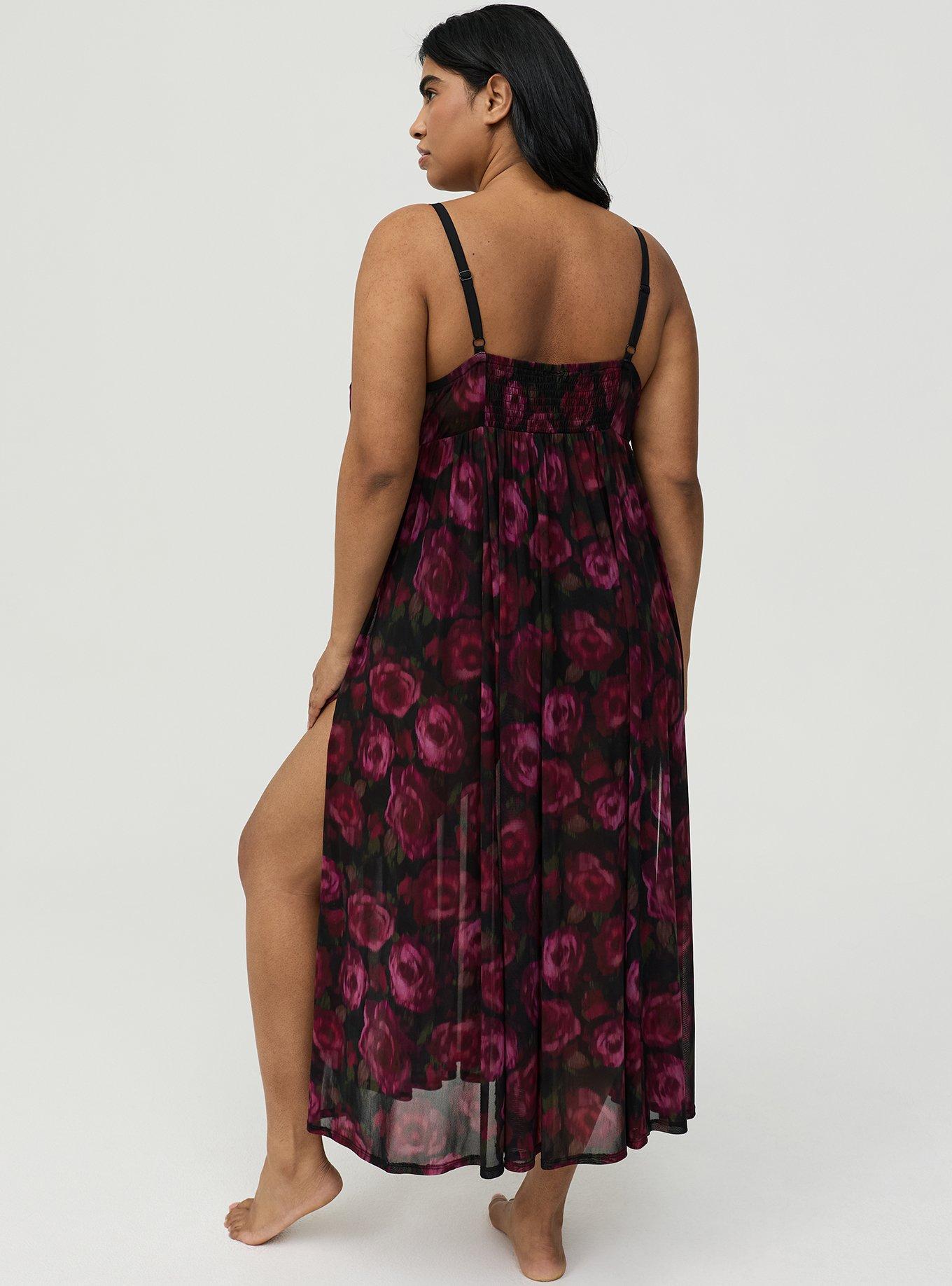 High Slit Maxi Cover-Up Dress, BLURRED ROSES BLACK, alternate