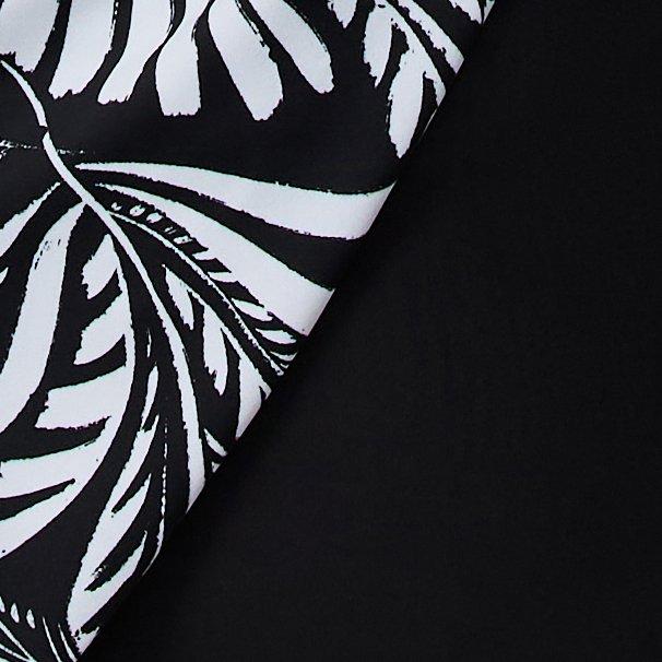 Wire-Free Twisted V-Neck One Piece Swimsuit, TRIBAL TROPICAL DEEP BLACK, swatch