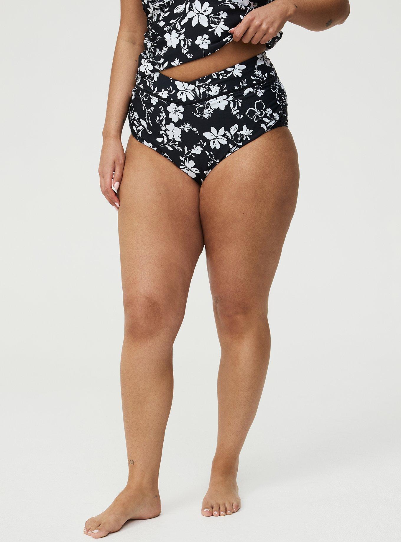 V-Wrap Ruched Cheeky Swim Bottom, KAINA FLORAL BLACK, alternate