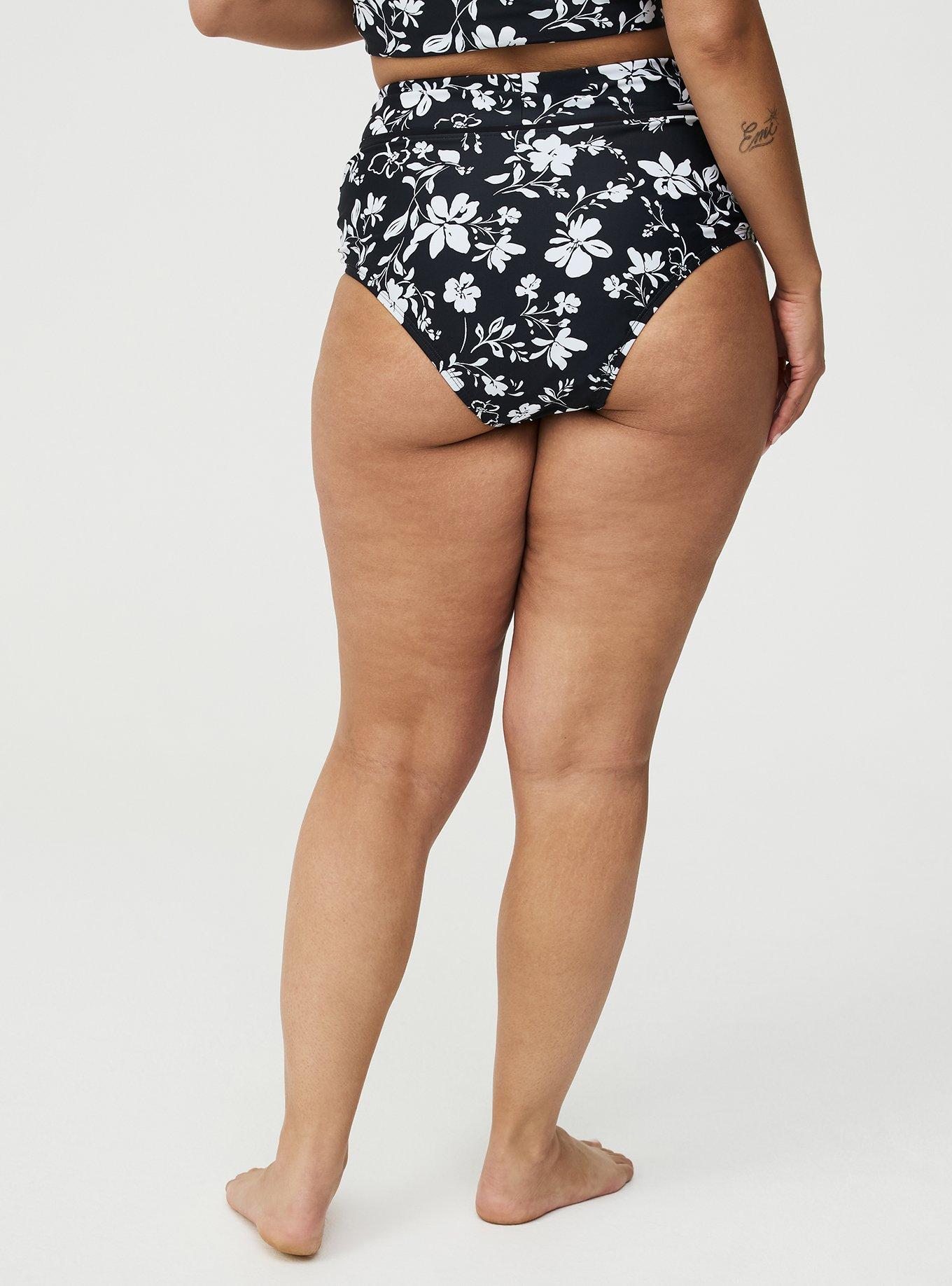 V-Wrap Ruched Cheeky Swim Bottom, KAINA FLORAL BLACK, alternate