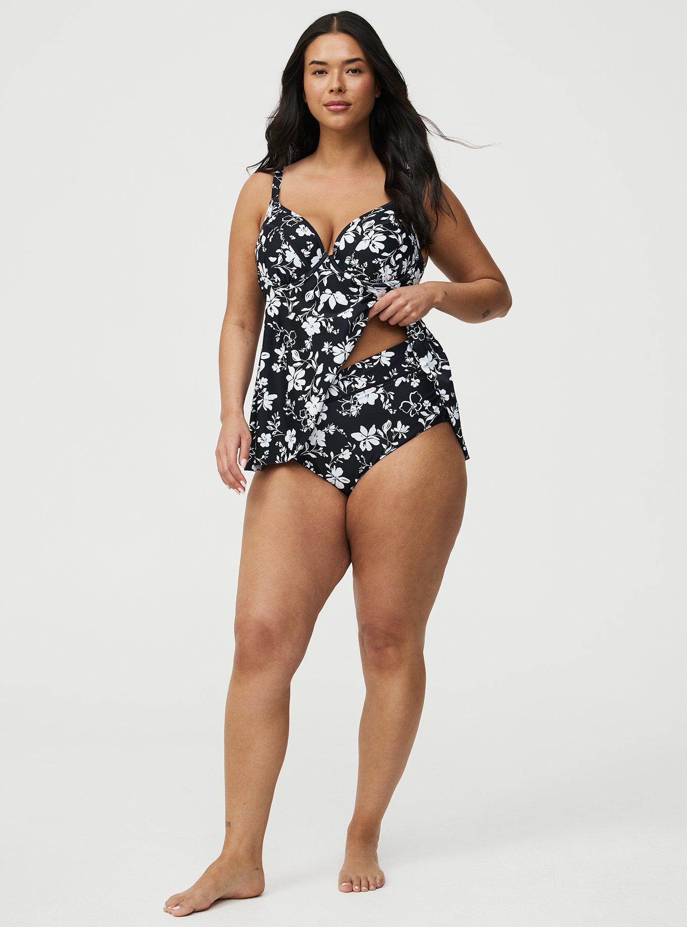 V-Wrap Ruched Cheeky Swim Bottom, KAINA FLORAL BLACK, hi-res