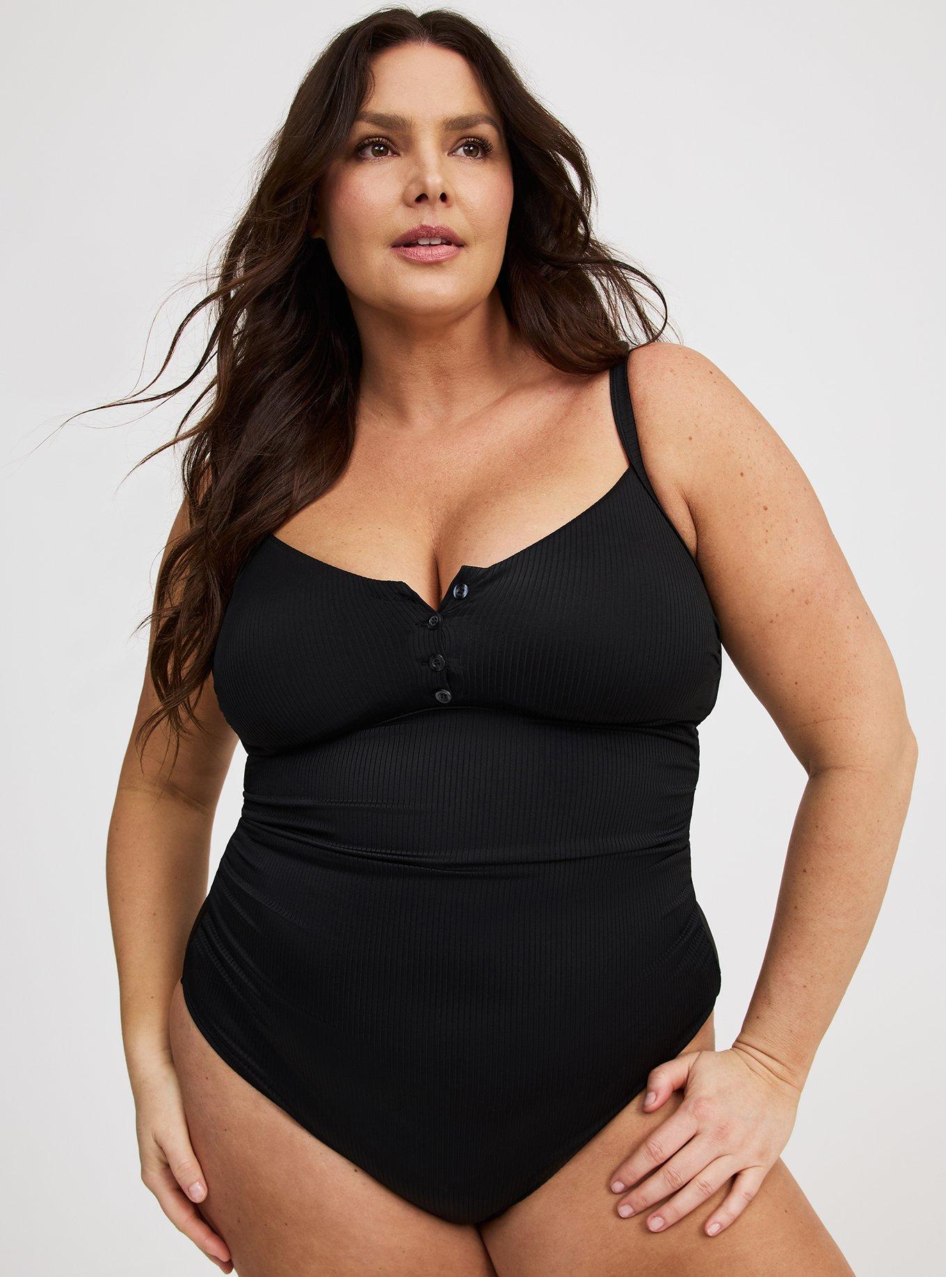 Ribbed Button-Up One-Piece Swimsuit