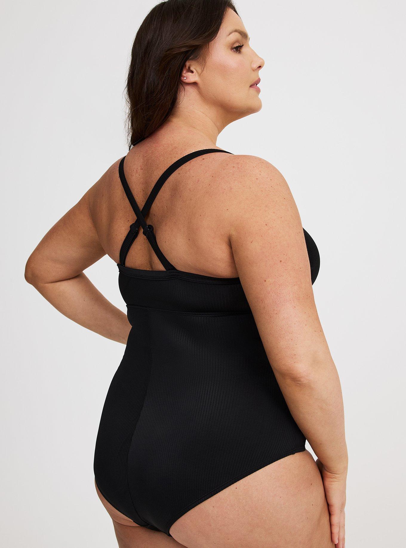 Ribbed Button-Up One-Piece Swimsuit