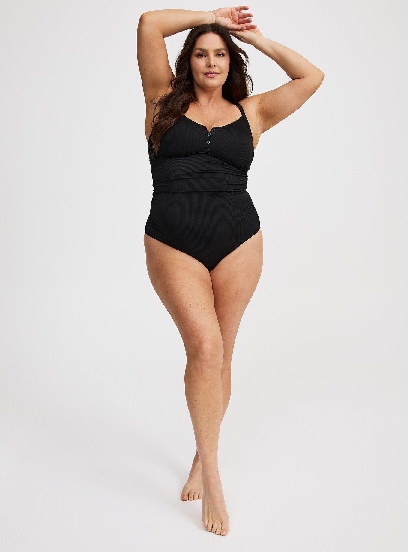 Ribbed Button-Up One-Piece Swimsuit