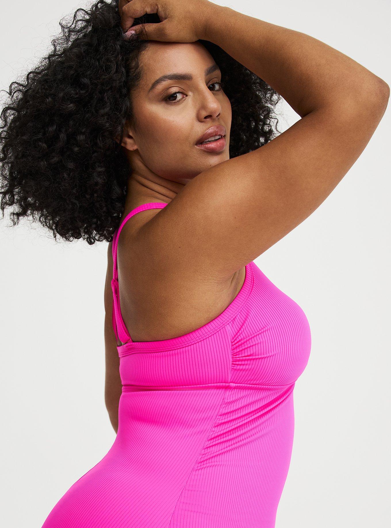 Wire-Free Button-Up One Piece Swimsuit, NEON PINK SWIM, alternate