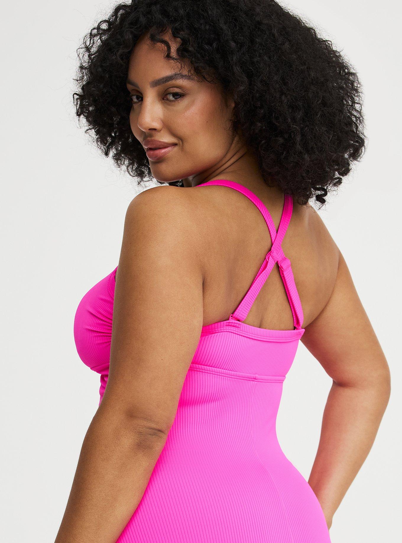 Wire-Free Button-Up One Piece Swimsuit, NEON PINK SWIM, alternate