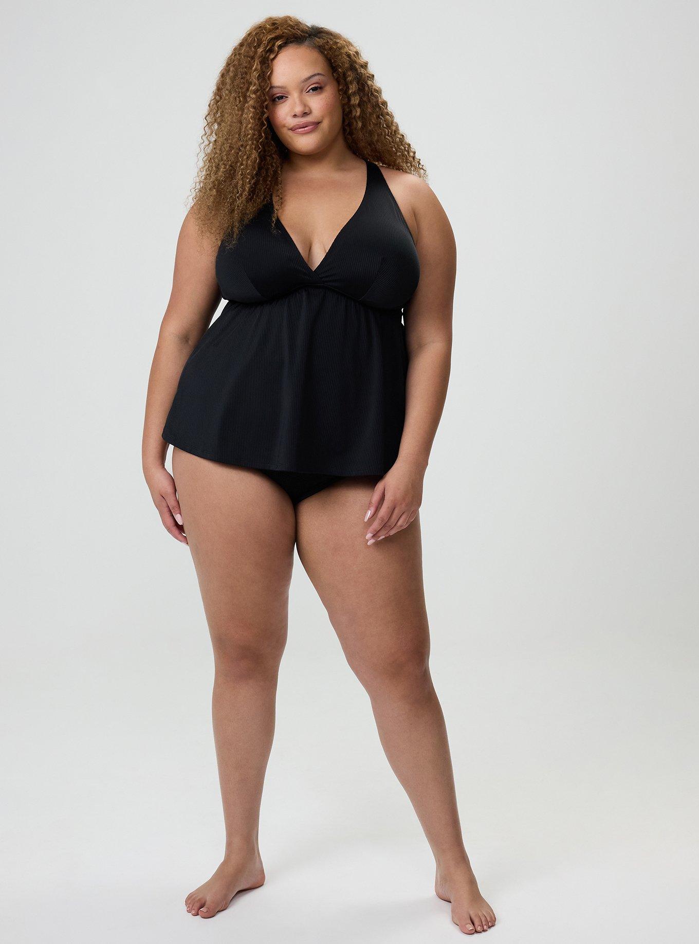 Wire-Free Ribbed Triangle Tankini, DEEP BLACK, alternate