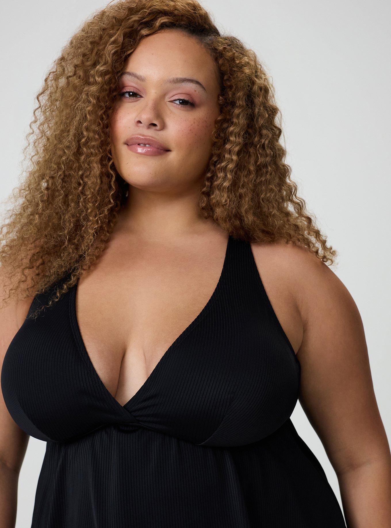 Wire-Free Ribbed Triangle Tankini, DEEP BLACK, alternate