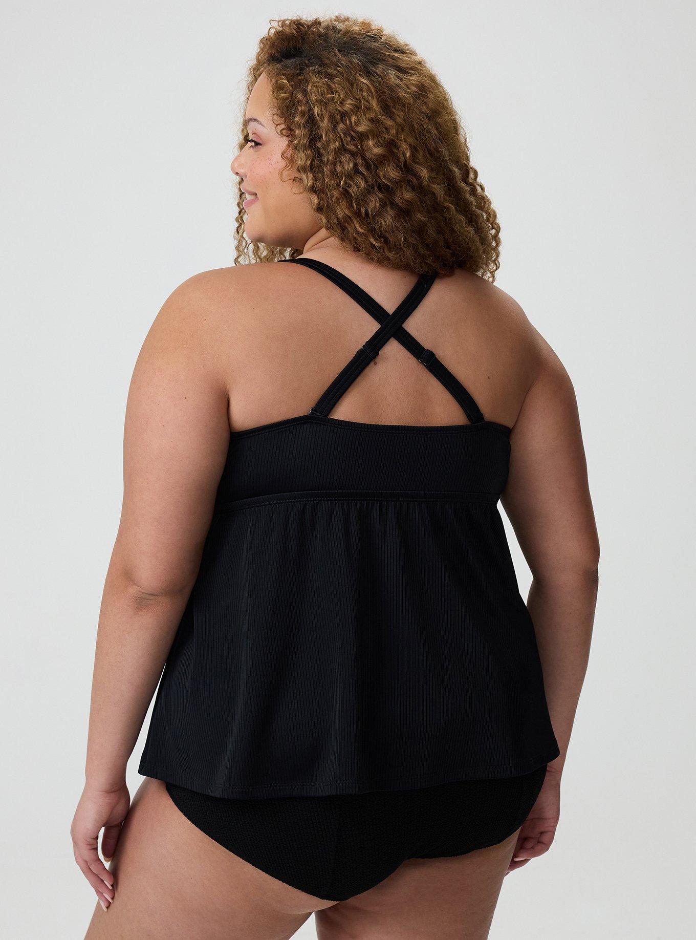 Wire-Free Ribbed Triangle Tankini, DEEP BLACK, alternate