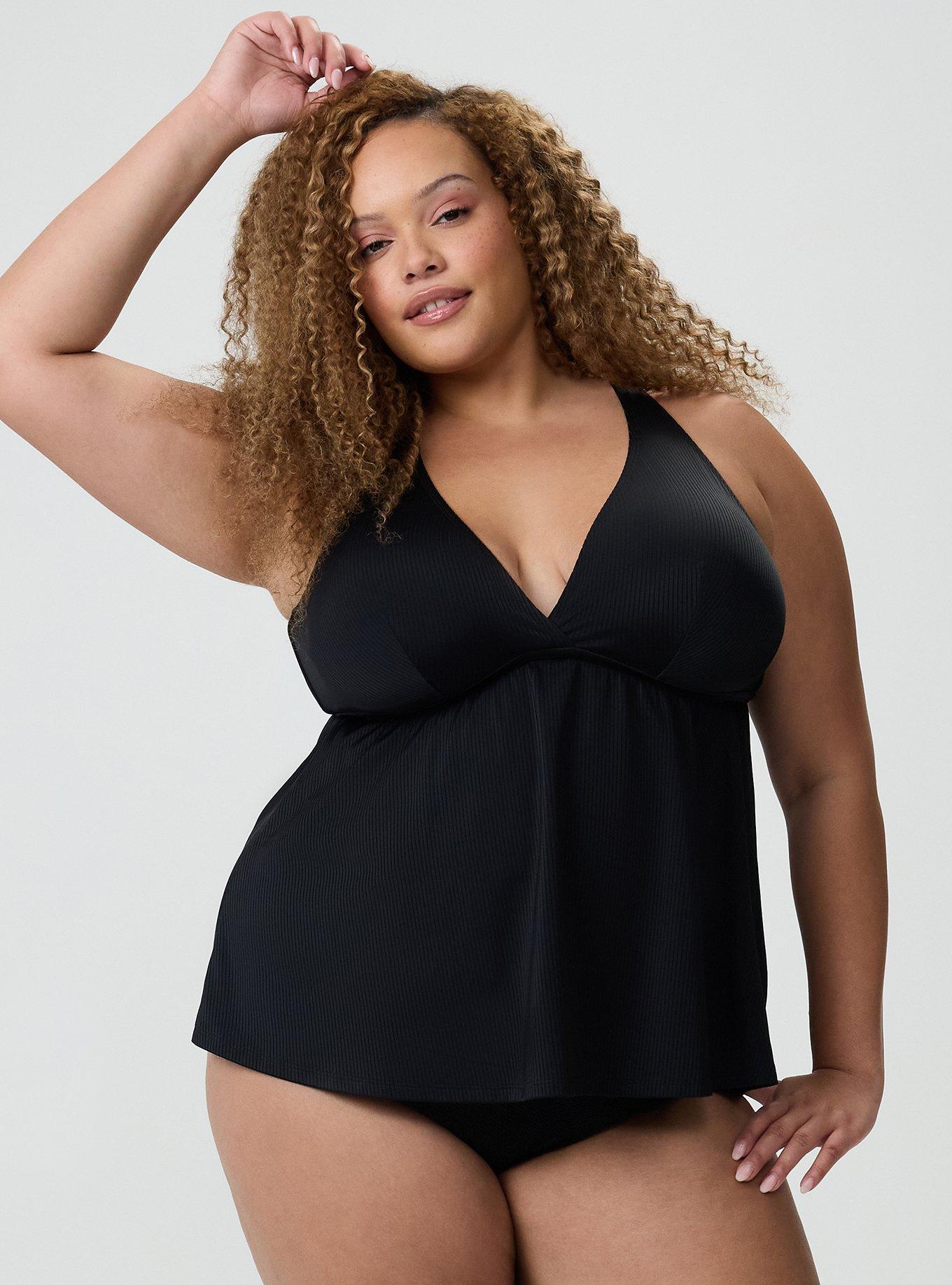 Wire-Free Ribbed Triangle Tankini, DEEP BLACK, alternate