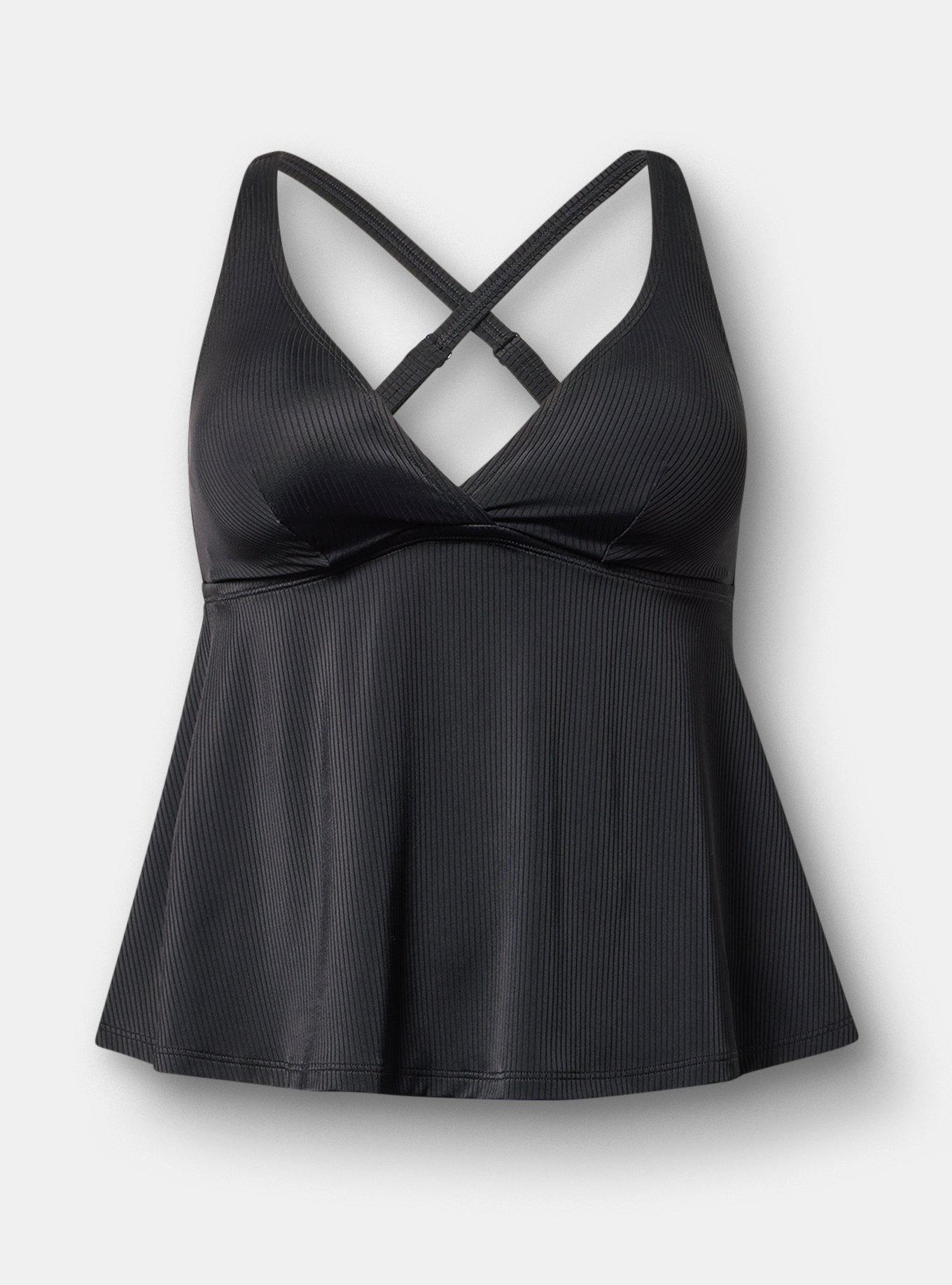 Wire-Free Ribbed Triangle Tankini, DEEP BLACK, hi-res