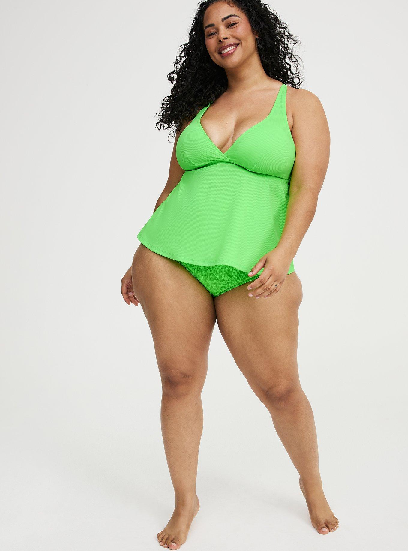 Wire-Free Ribbed Triangle Tankini, ACID GREEN, alternate