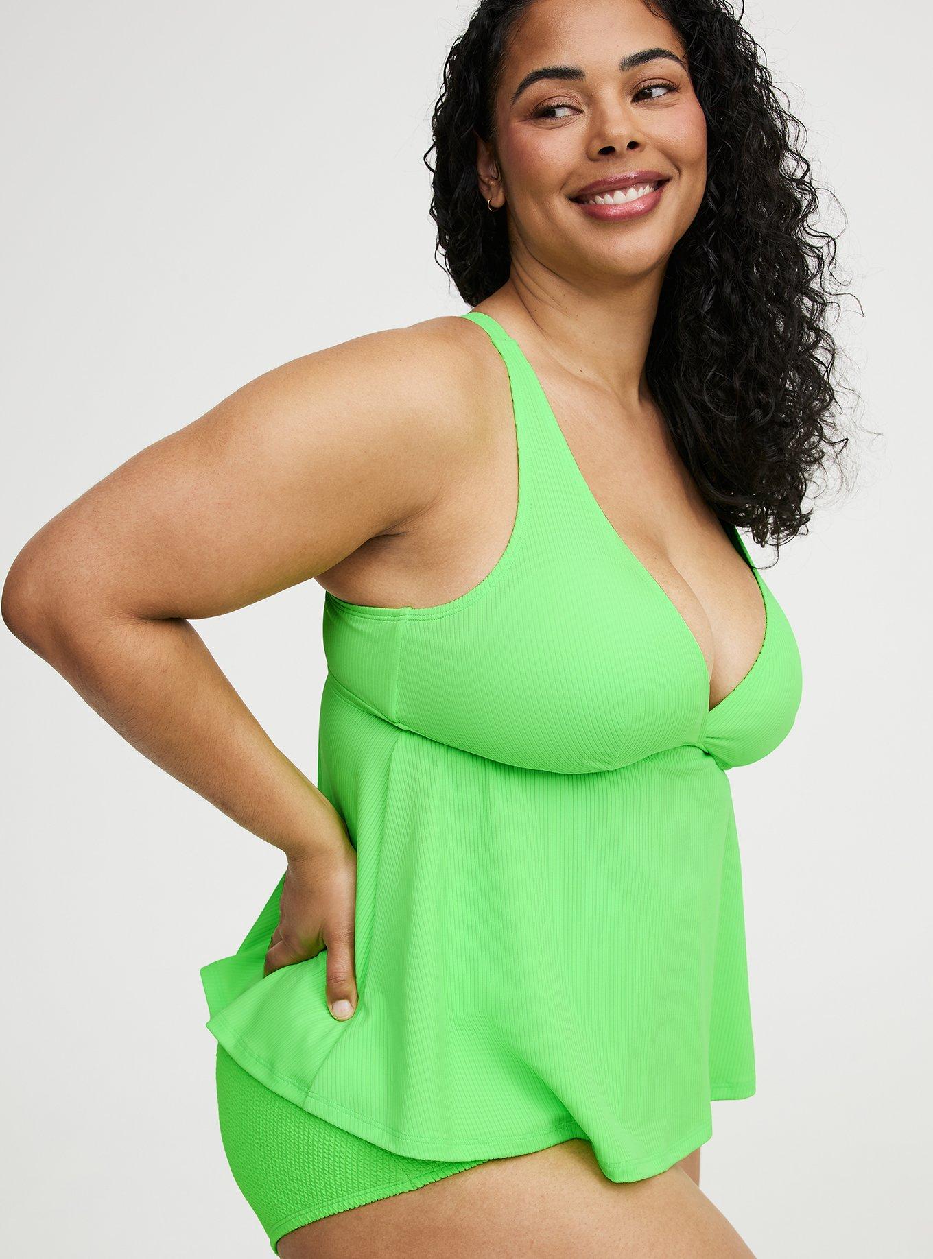 Wire-Free Ribbed Triangle Tankini, ACID GREEN, alternate