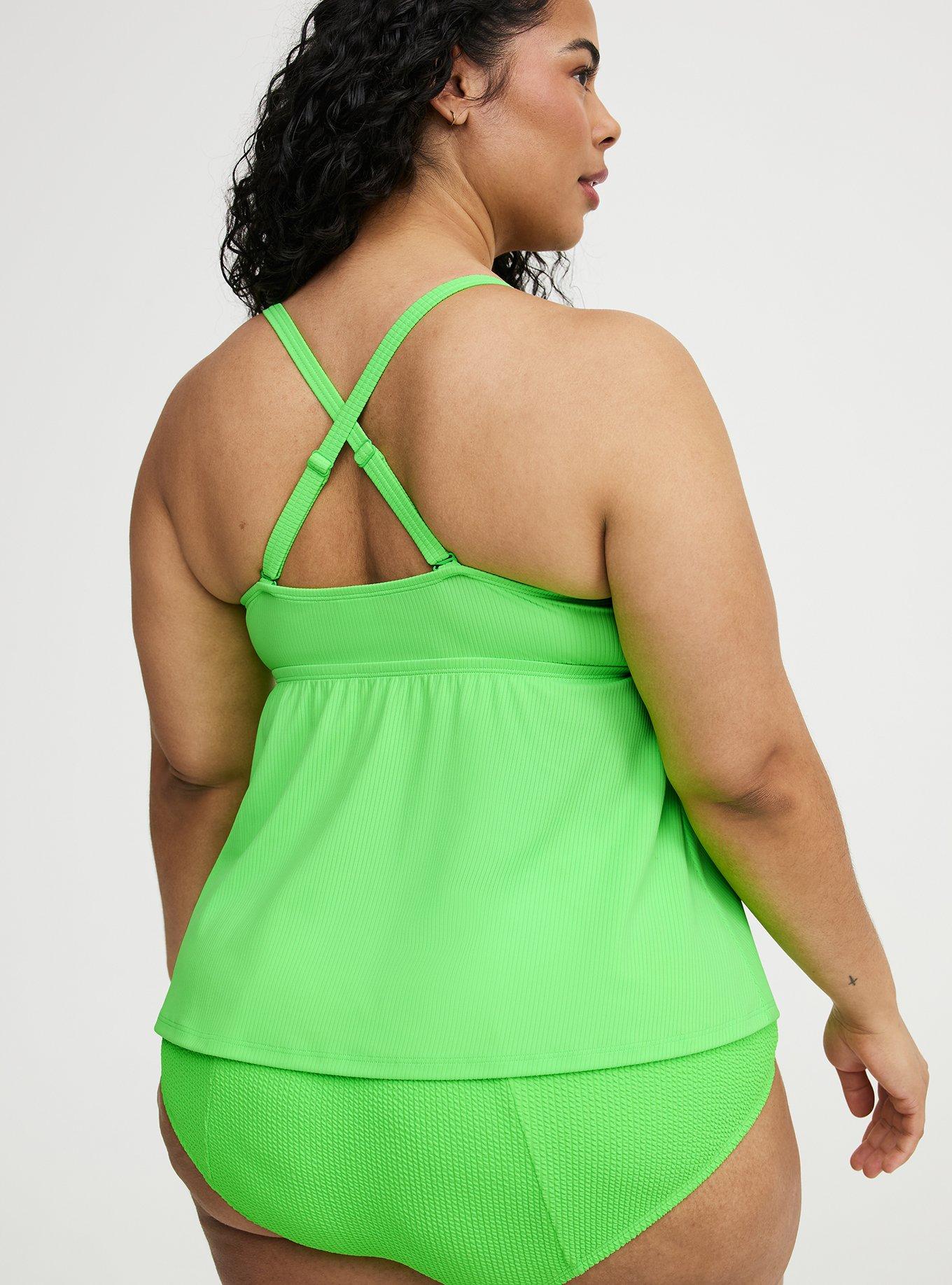 Wire-Free Ribbed Triangle Tankini, ACID GREEN, alternate
