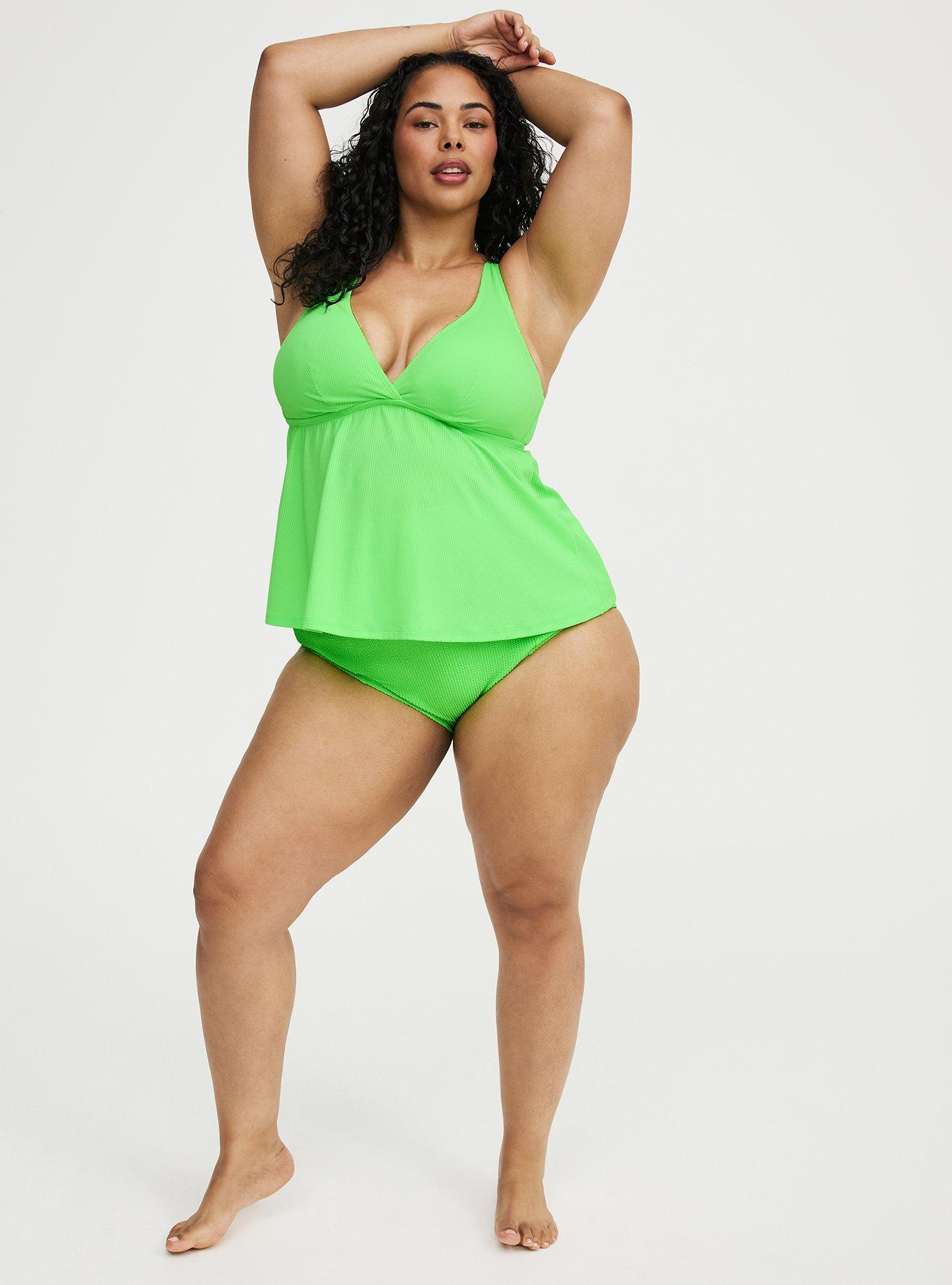 Wire-Free Ribbed Triangle Tankini, ACID GREEN, alternate