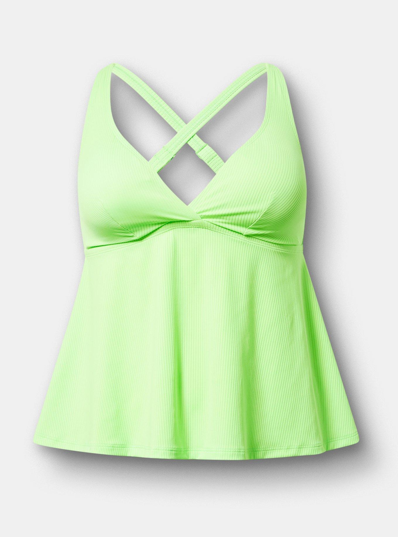 Wire-Free Ribbed Triangle Tankini, ACID GREEN, hi-res