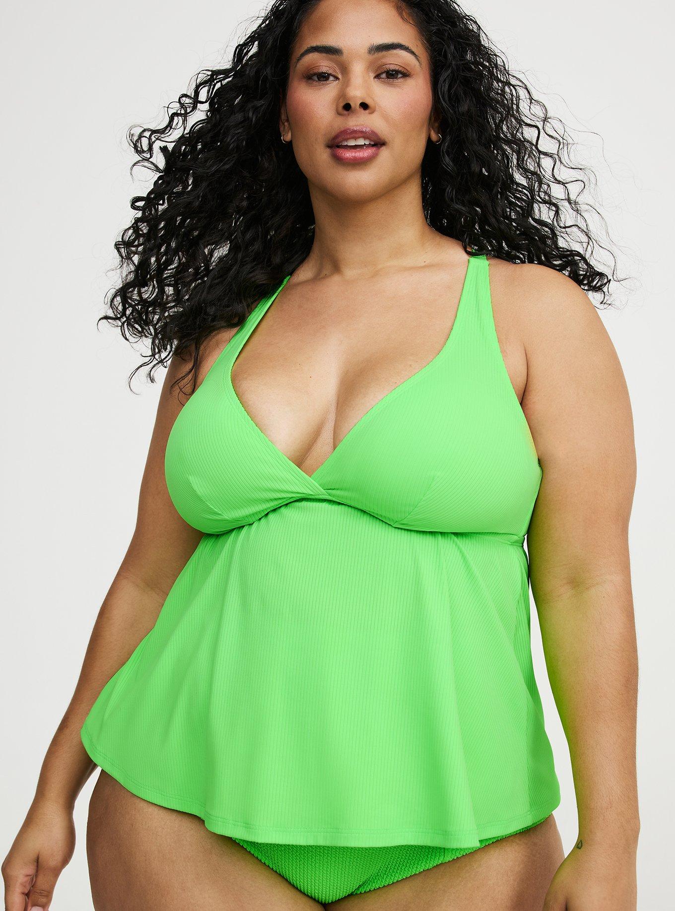 Wire-Free Ribbed Triangle Tankini, ACID GREEN, hi-res