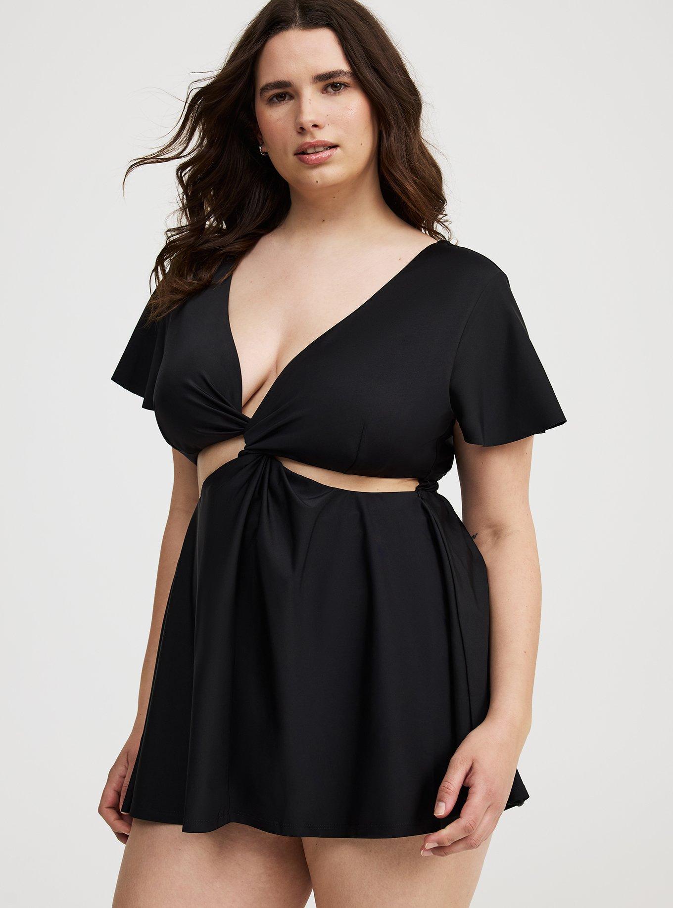 Wire-Free Flutter-Sleeve Cut-Out Swim Dress