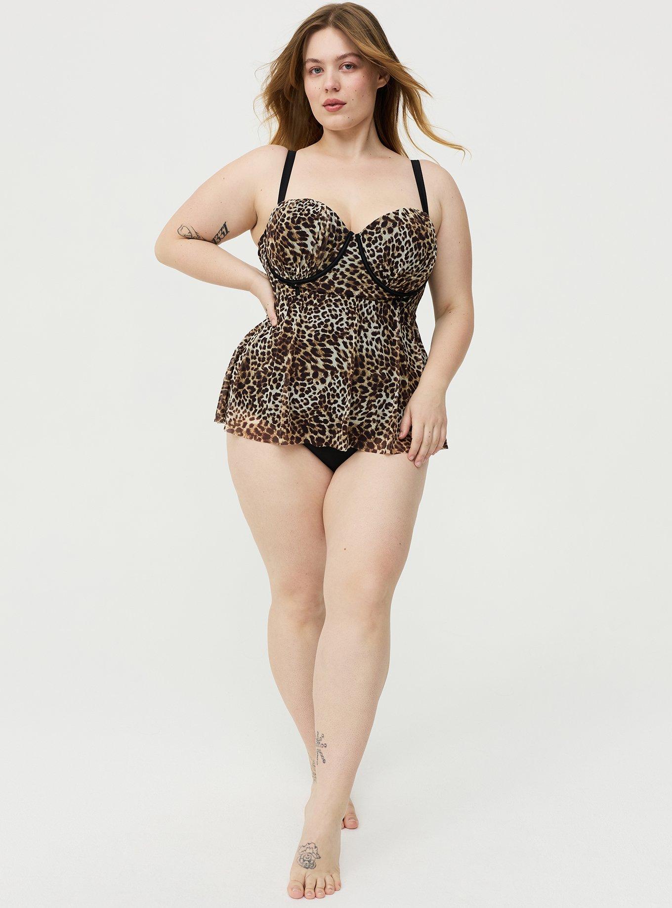 Plus Size Retro Chic Underwire Swim Dress with Brief, JORDYN LEOPARD TAN, hi-res