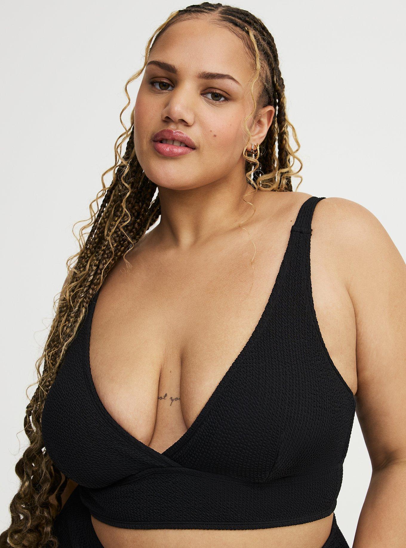 Wire-Free Textured XO Triangle Bikini Top, DEEP BLACK, alternate