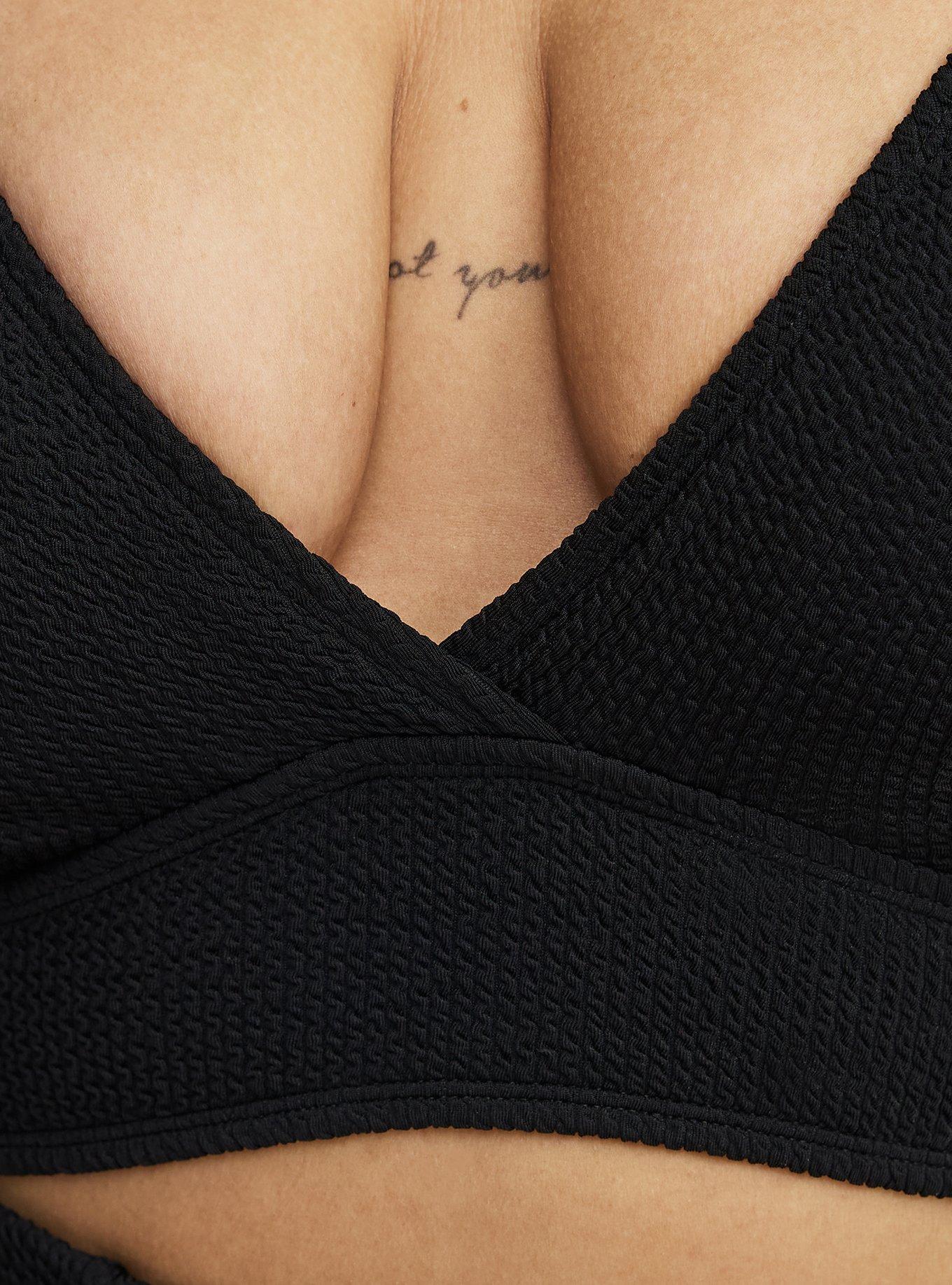 Wire-Free Textured XO Triangle Bikini Top, DEEP BLACK, alternate