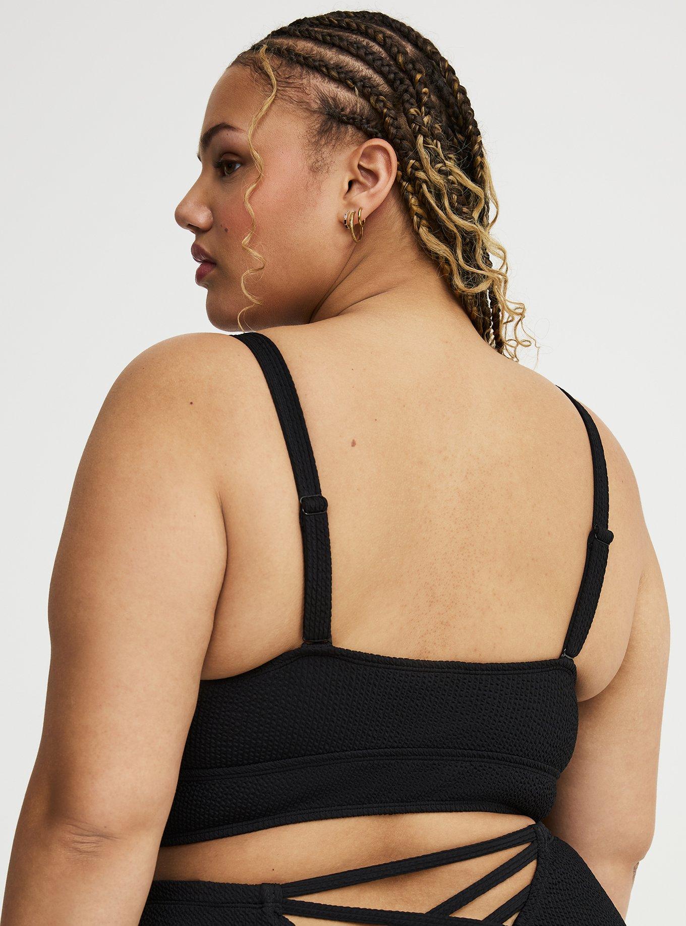 Wire-Free Textured XO Triangle Bikini Top, DEEP BLACK, alternate