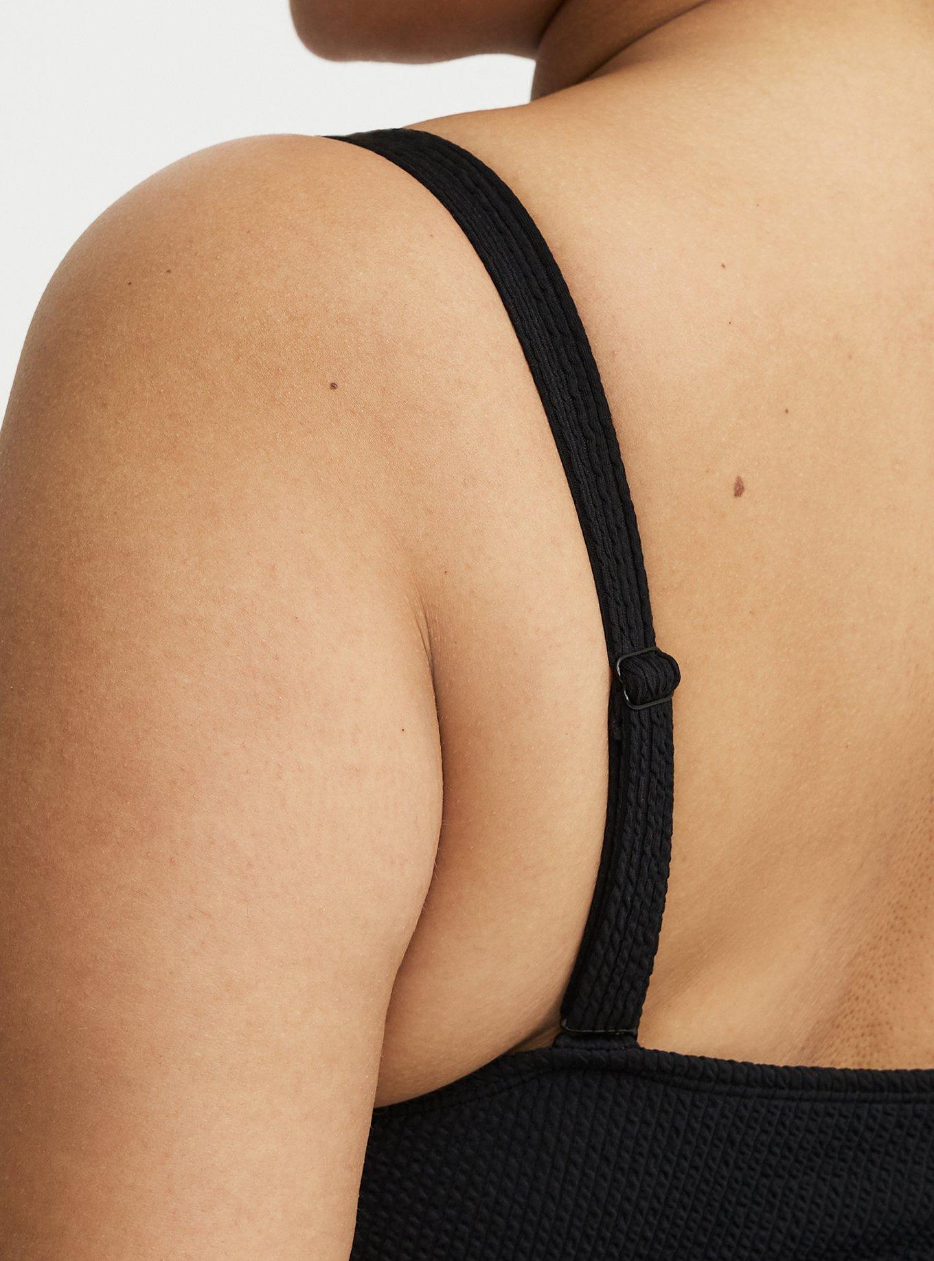 Wire-Free Textured XO Triangle Bikini Top, DEEP BLACK, alternate