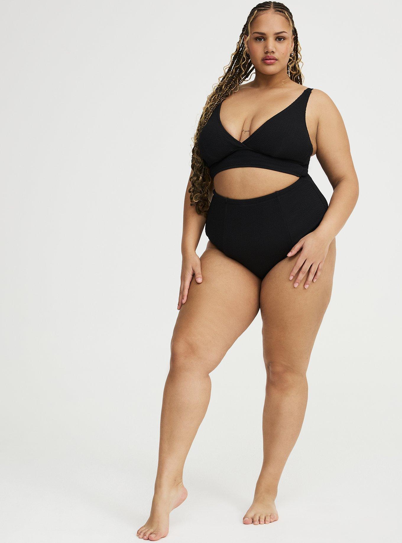 Wire-Free Textured XO Triangle Bikini Top, DEEP BLACK, alternate