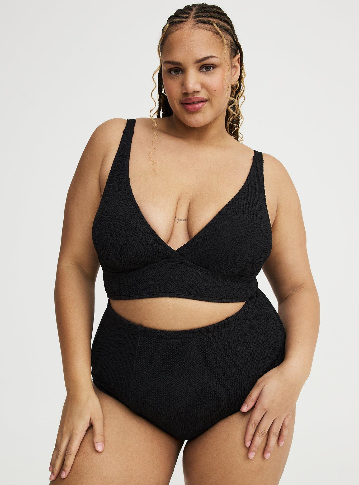 Wire-Free Textured XO Triangle Bikini Top, DEEP BLACK, hi-res