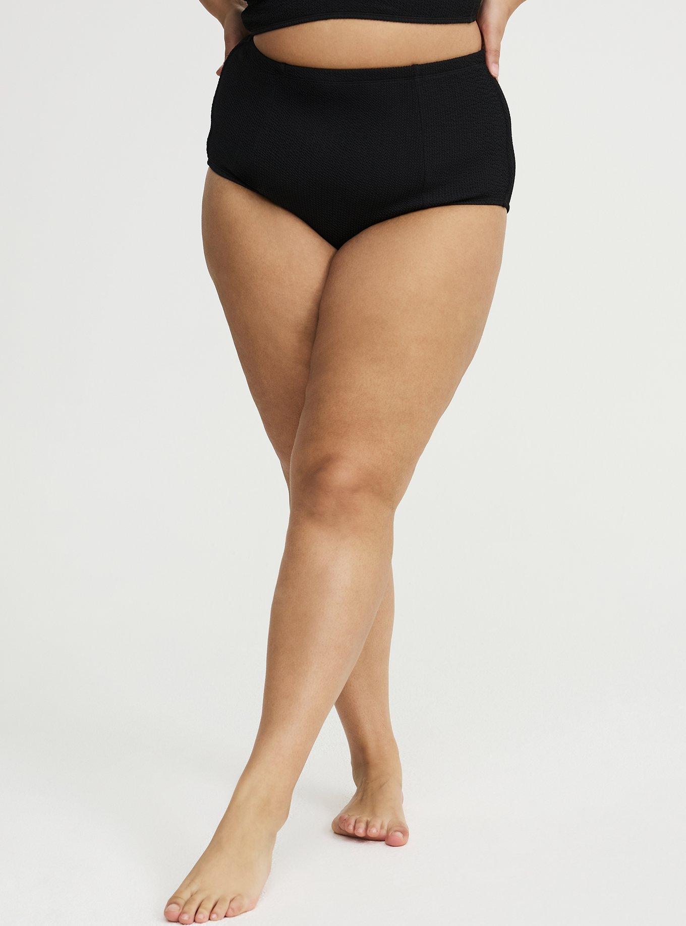 Textured Strappy Back Swim Bottom, DEEP BLACK, alternate