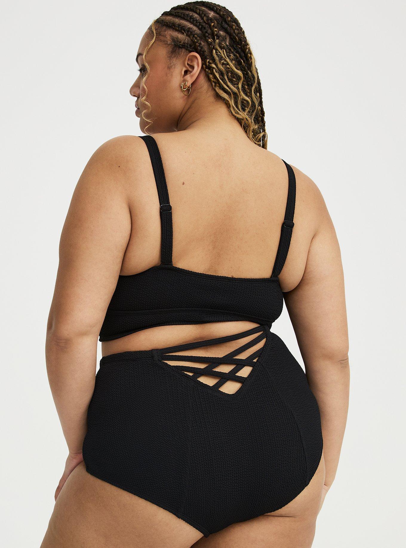 Textured Strappy Back Swim Bottom, DEEP BLACK, alternate