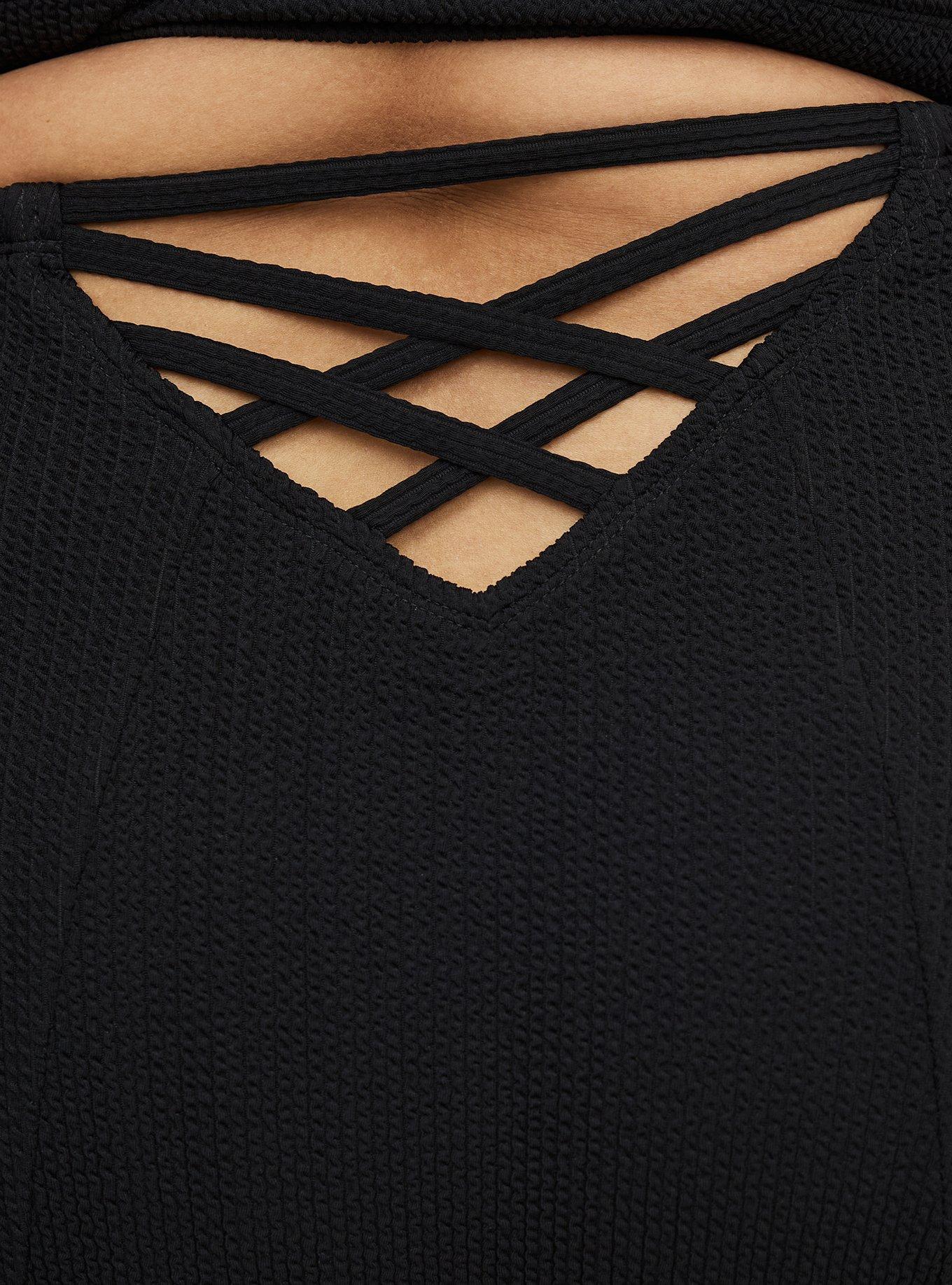 Textured Strappy Back Swim Bottom, DEEP BLACK, alternate