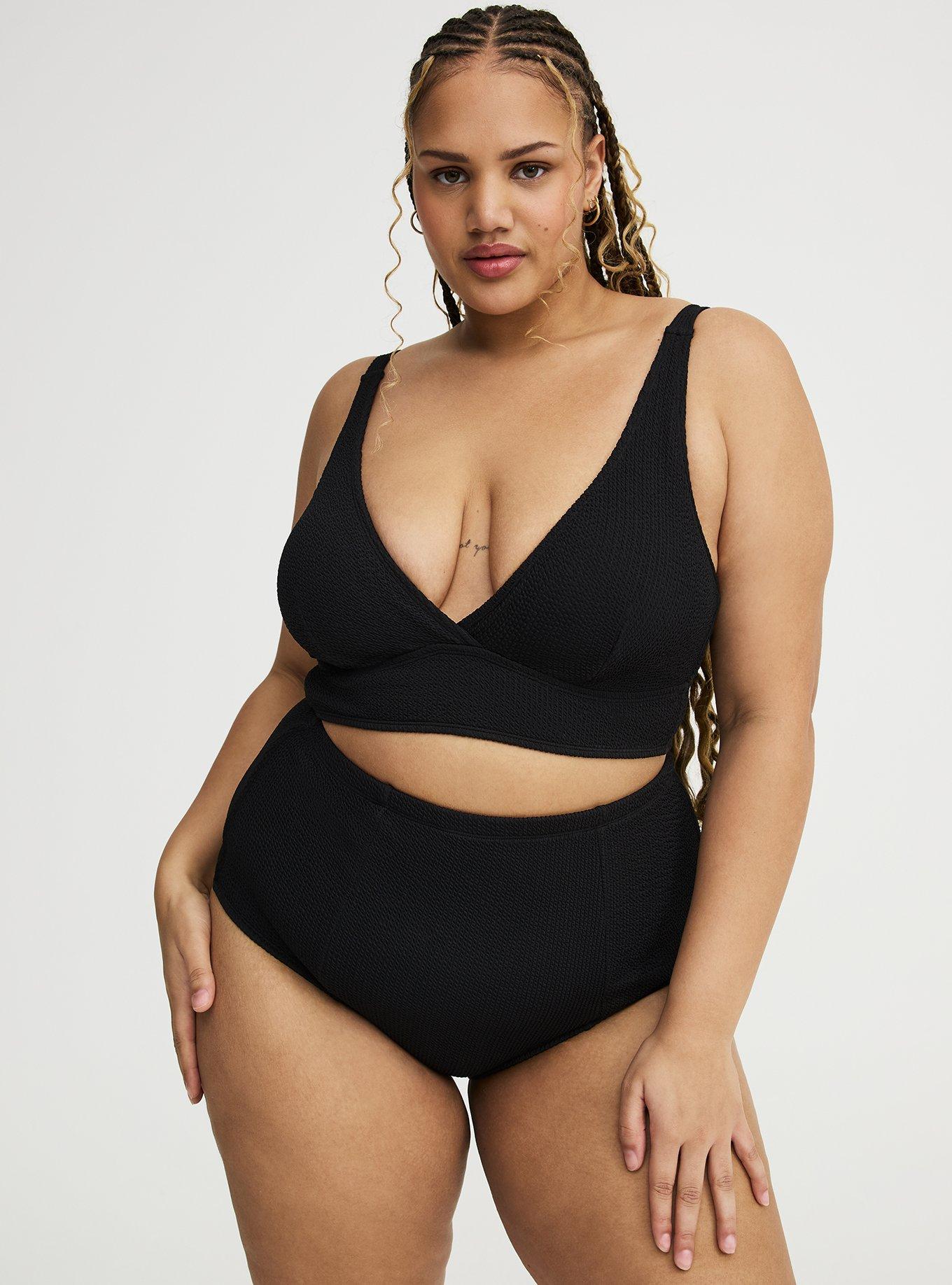 Textured Strappy Back Swim Bottom, DEEP BLACK, hi-res
