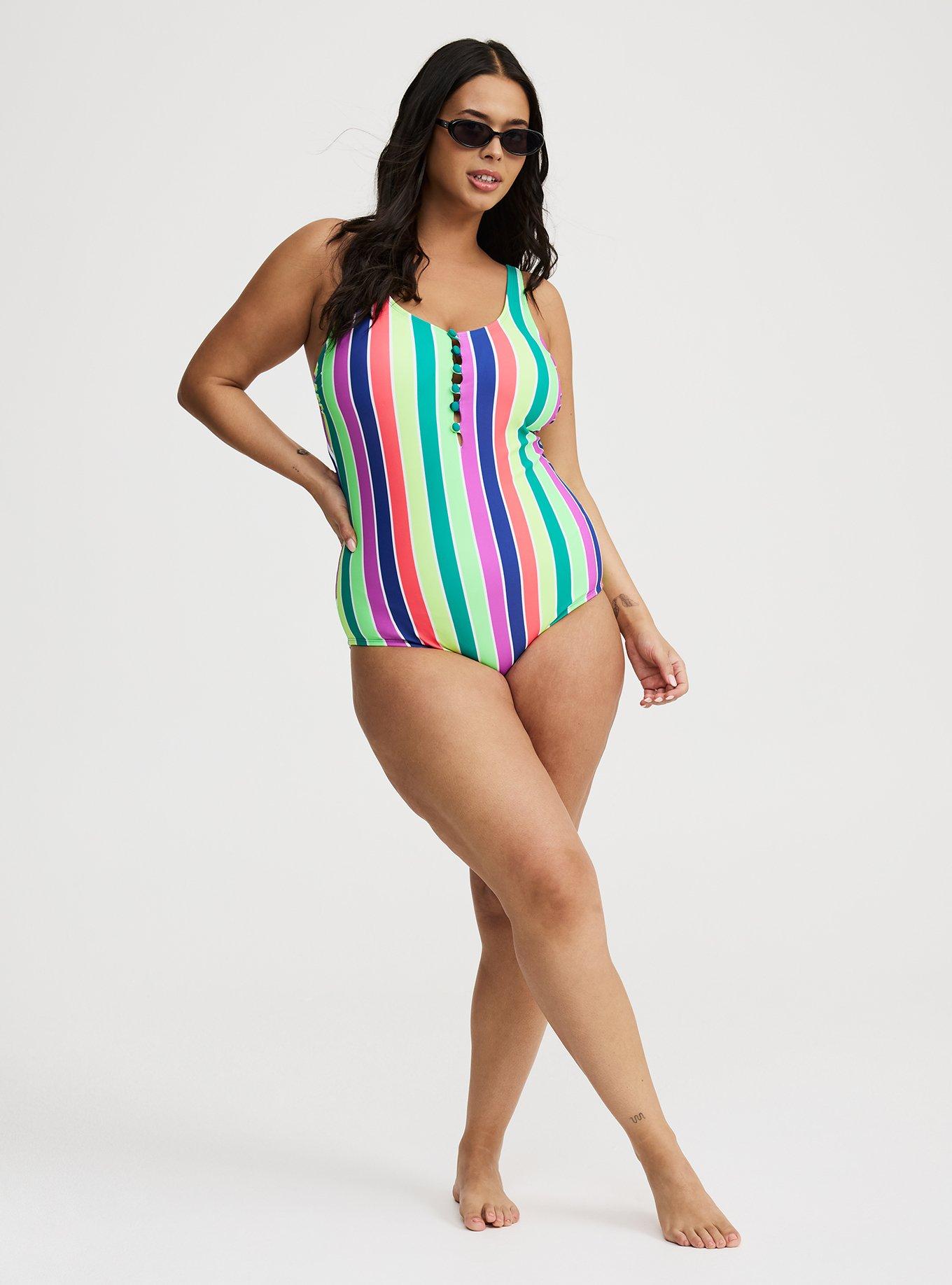 Wire-Free Button-Front Plunge Cheeky One Piece