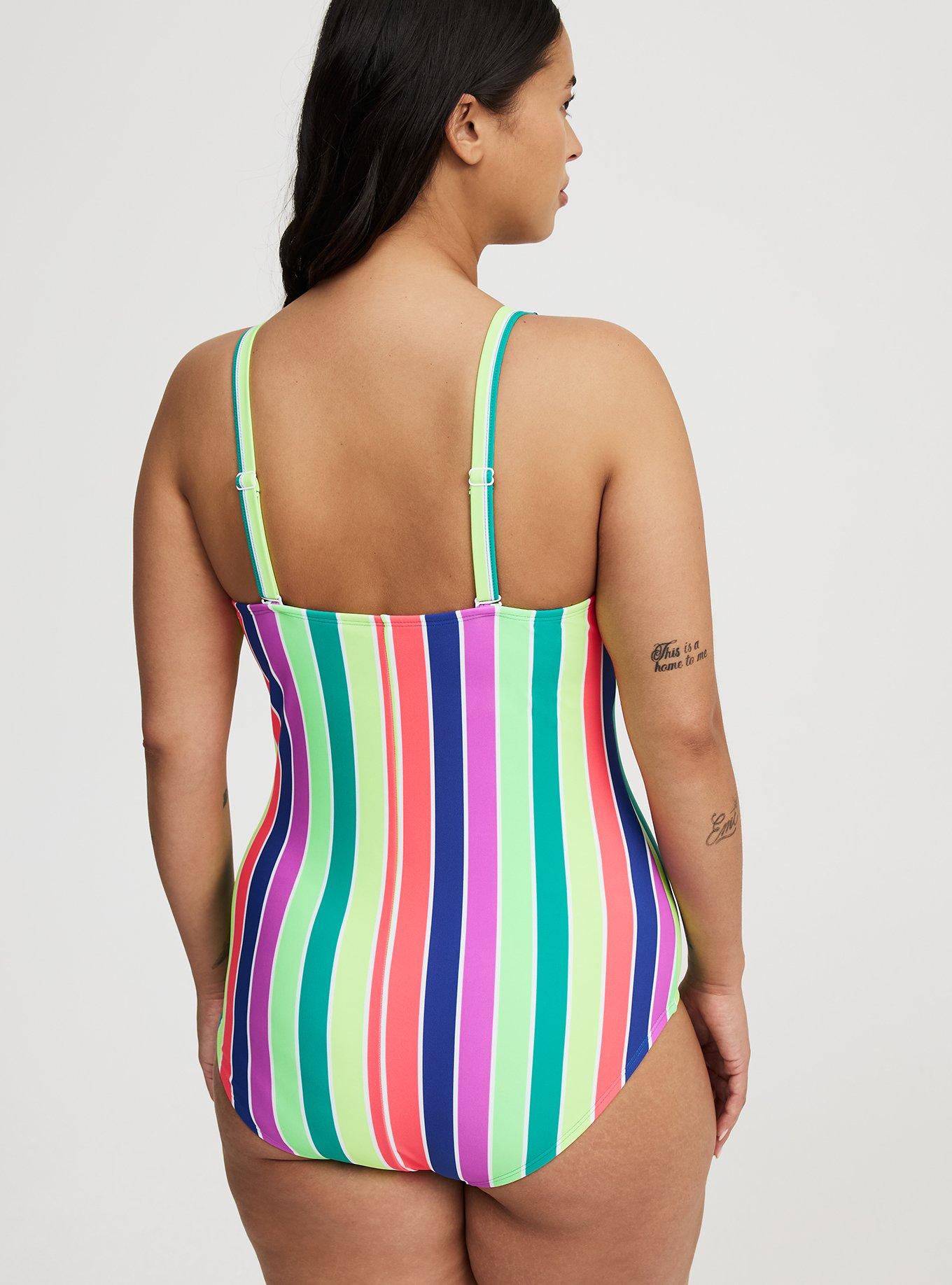 Wire-Free Button-Front Plunge Cheeky One Piece