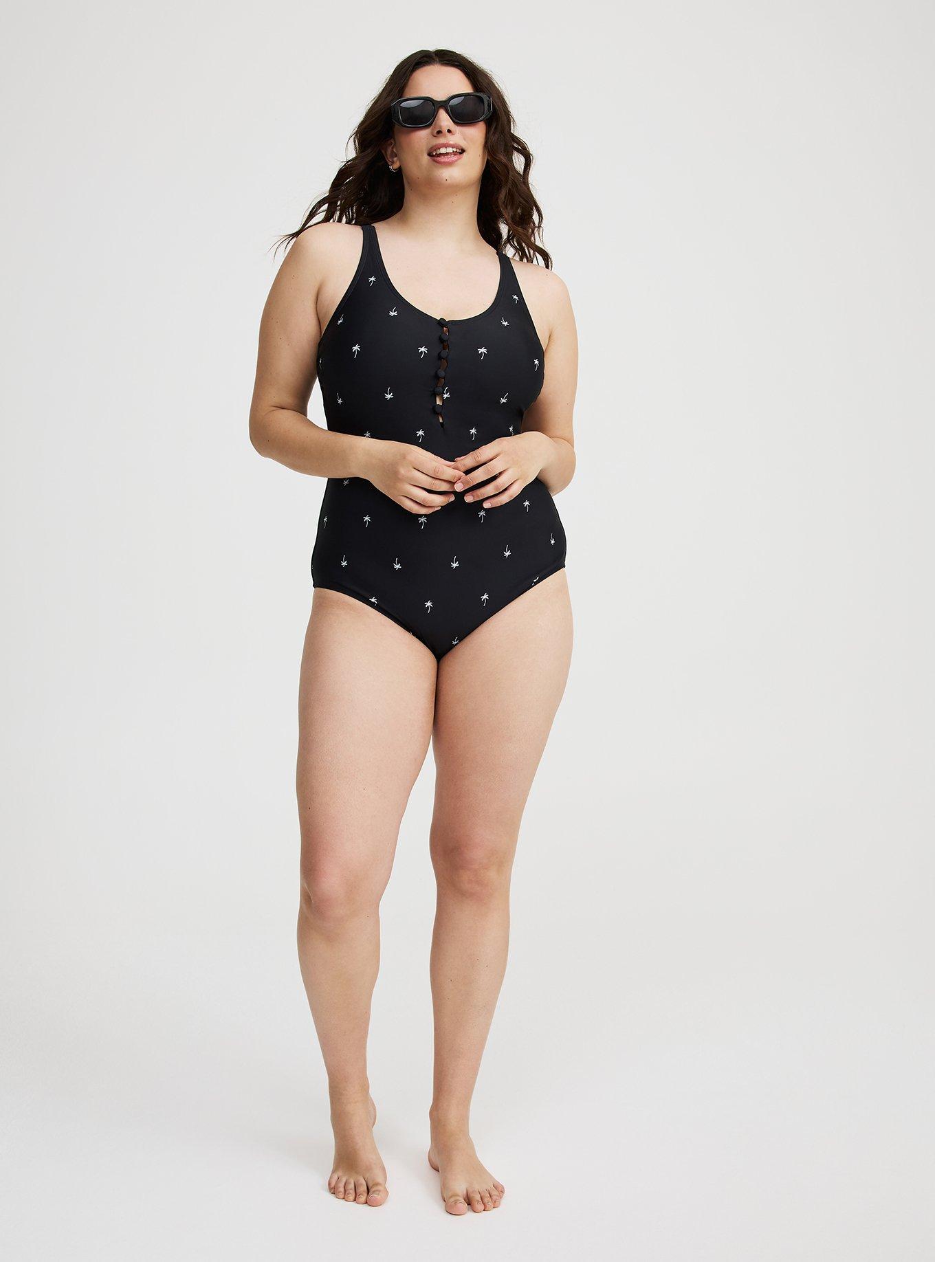 Wire-Free Button-Front Plunge Cheeky One Piece